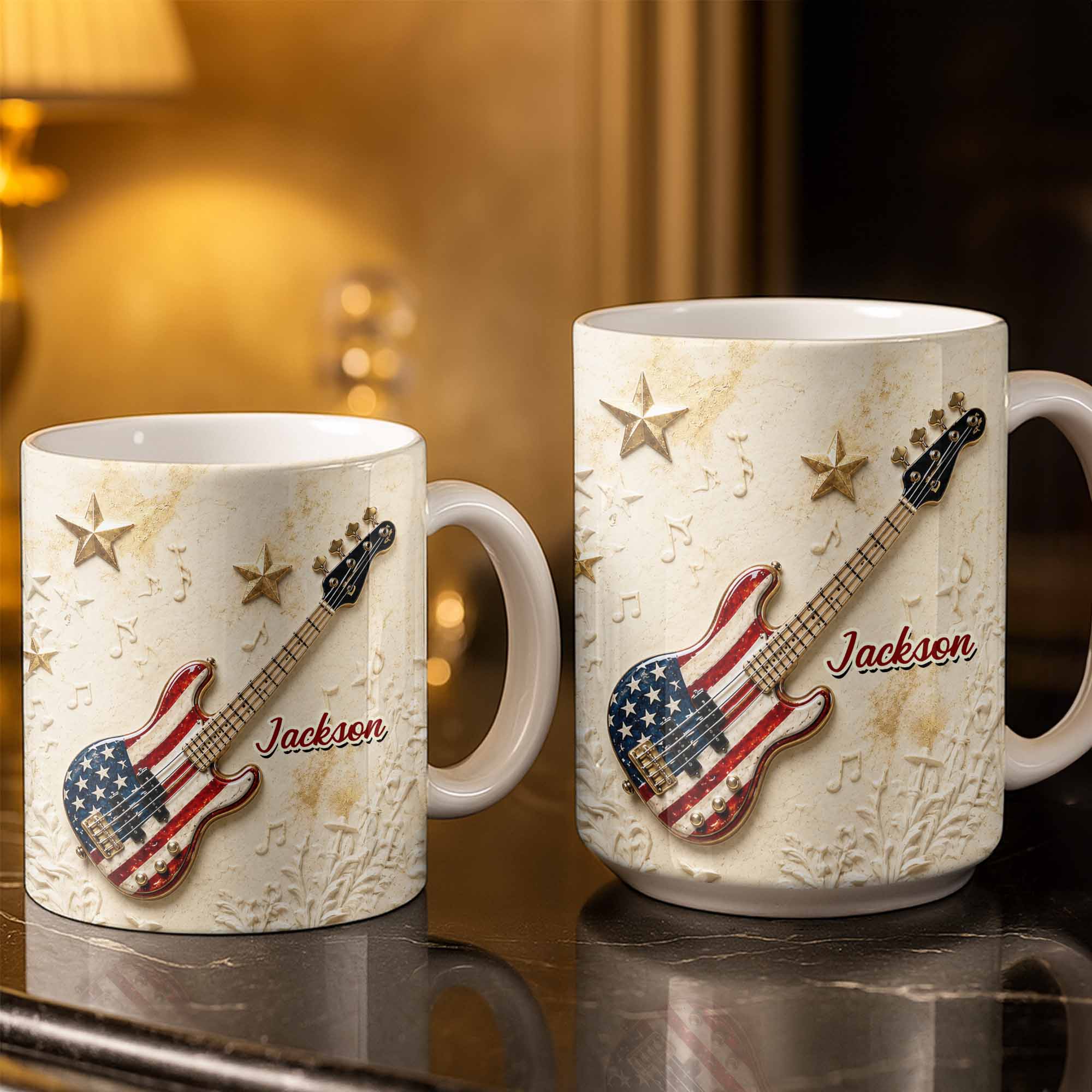 Personalized Bass Guitar Coffee Mug Custom Name Gift for Dad Edge-to-edge Mug GradoCreations