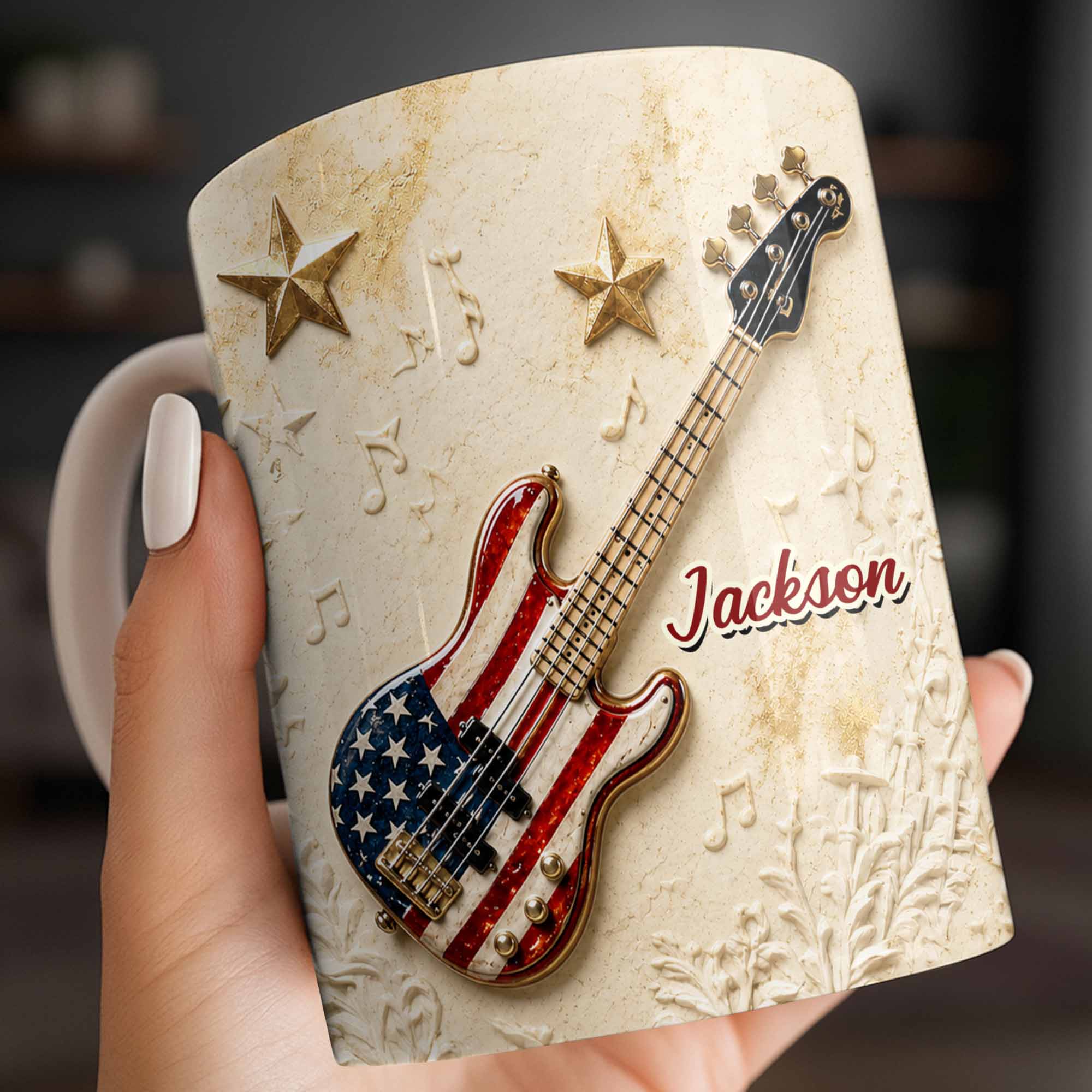 Personalized Bass Guitar Coffee Mug Custom Name Gift for Dad Edge-to-edge Mug GradoCreations