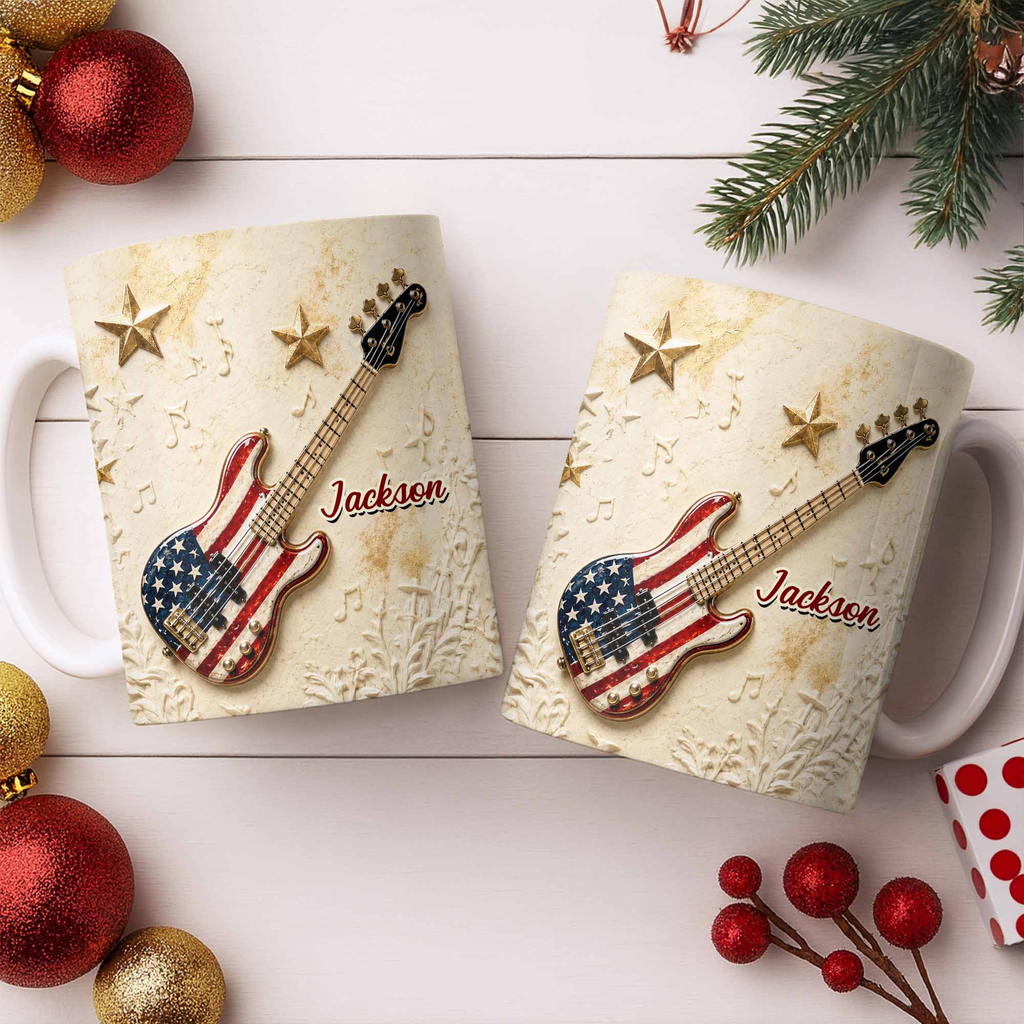 Personalized Bass Guitar Coffee Mug Custom Name Gift for Dad Edge-to-edge Mug GradoCreations