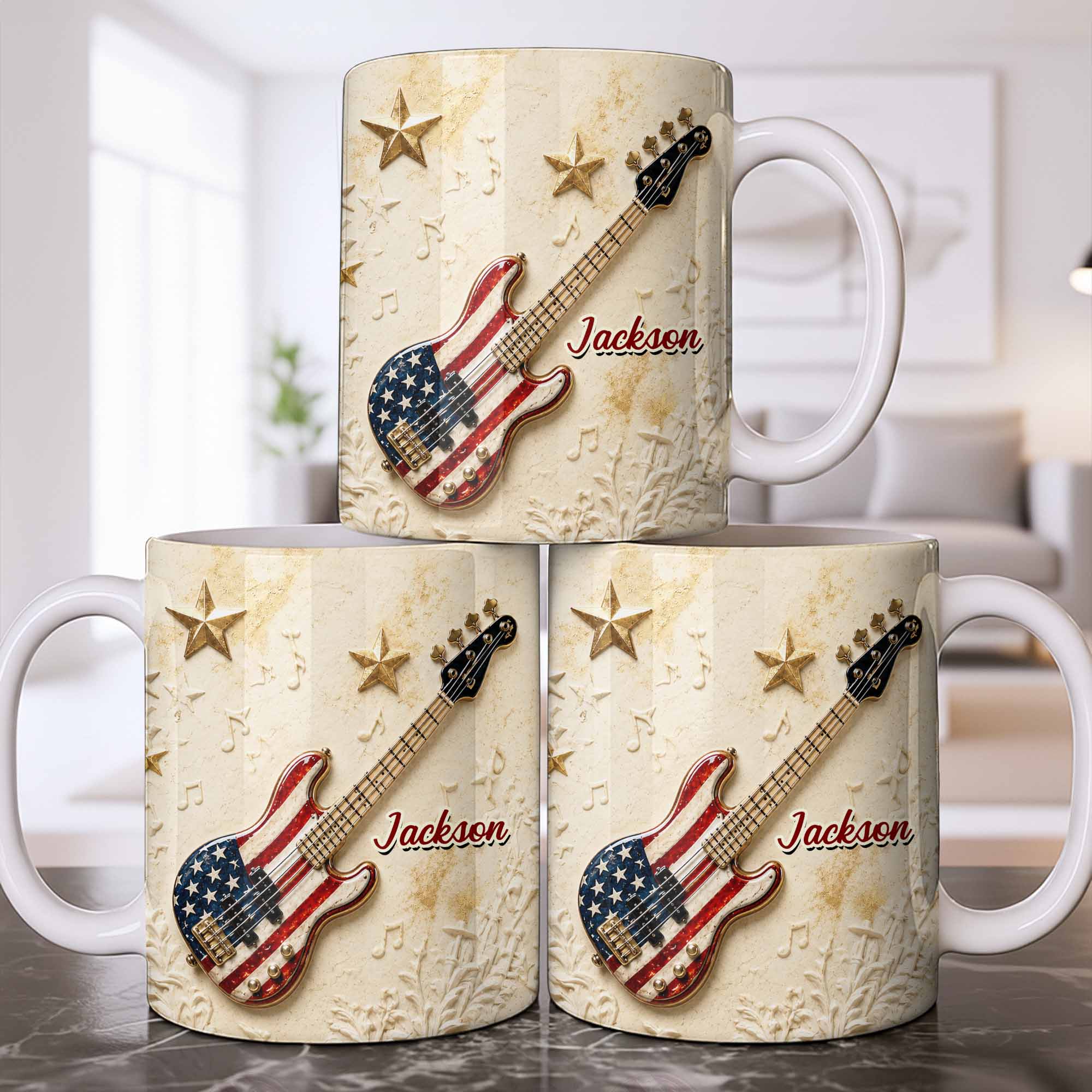 Personalized Bass Guitar Coffee Mug Custom Name Gift for Dad Edge-to-edge Mug GradoCreations
