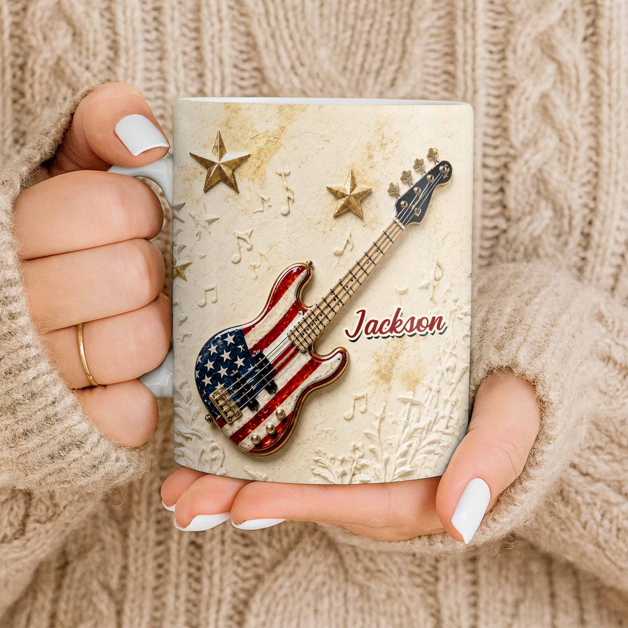 Personalized Bass Guitar Coffee Mug Custom Name Gift for Dad Edge-to-edge Mug GradoCreations