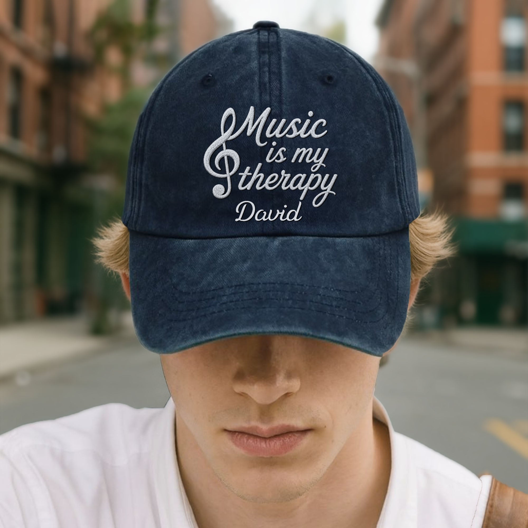 Personalized Washed Denim Cap Custom Music Gift for Him Washed Denim Cap GradoCreations