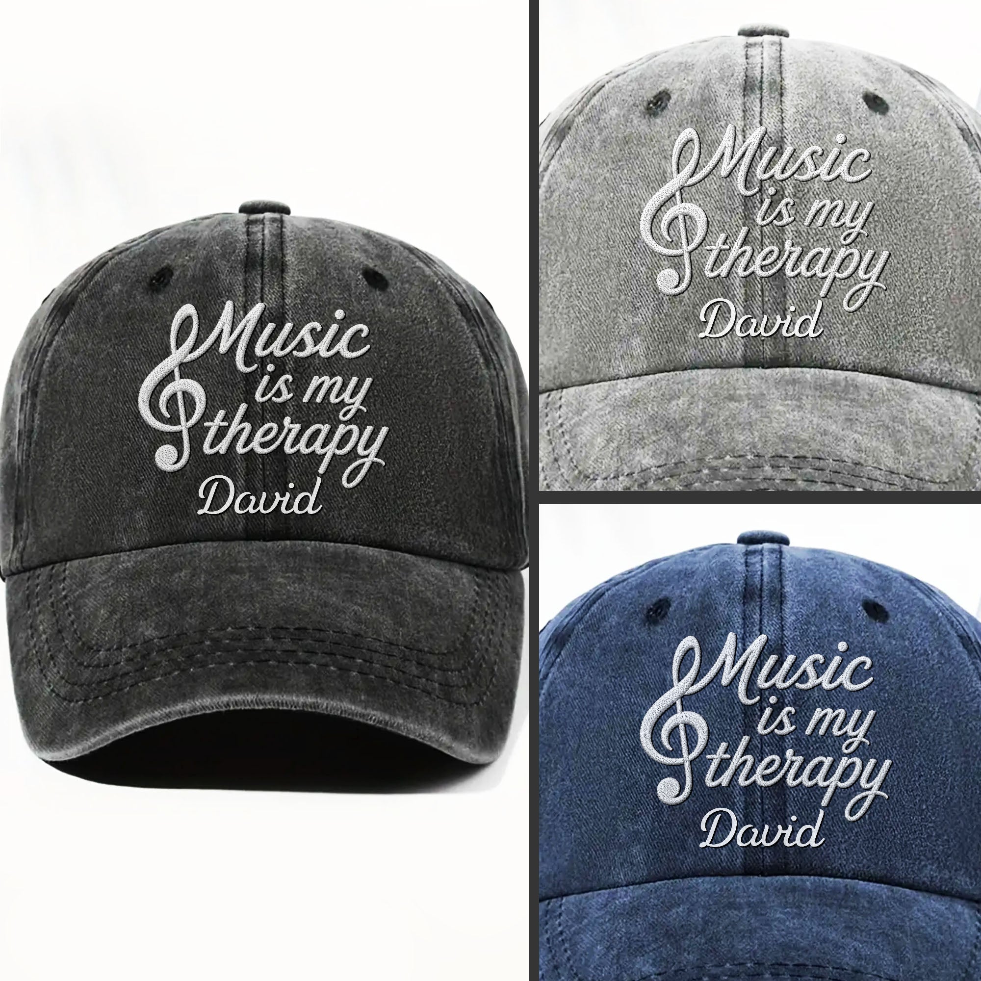 Personalized Washed Denim Cap Custom Music Gift for Him Washed Denim Cap GradoCreations
