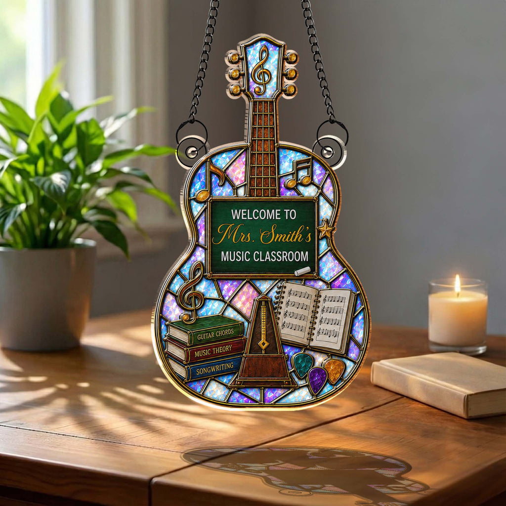 Personalized Guitar Shape Suncatcher Custom Name Music Gift