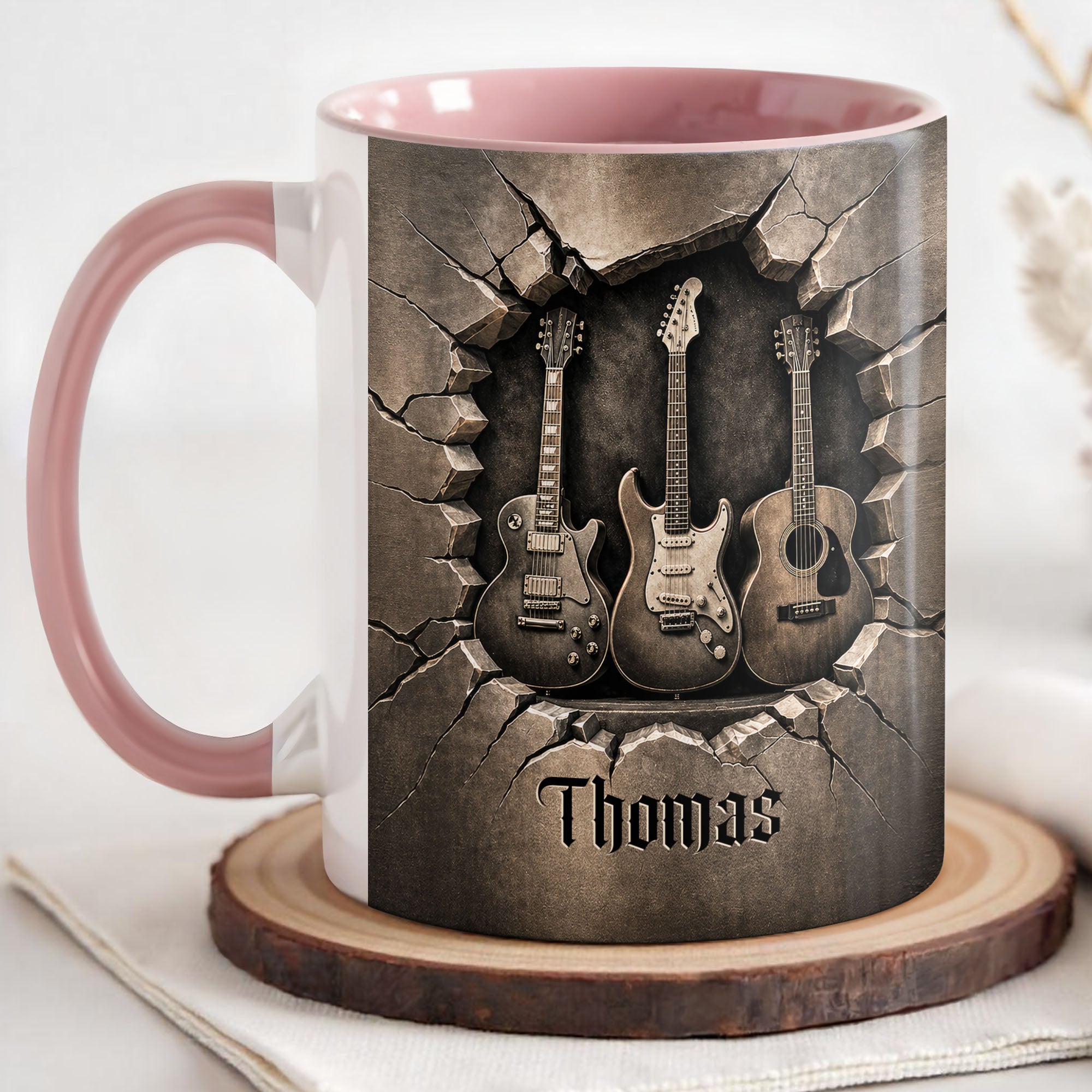 Personalized Music Accent Mug Custom Guitar Design Gift for Him Accent Mug GradoCreations