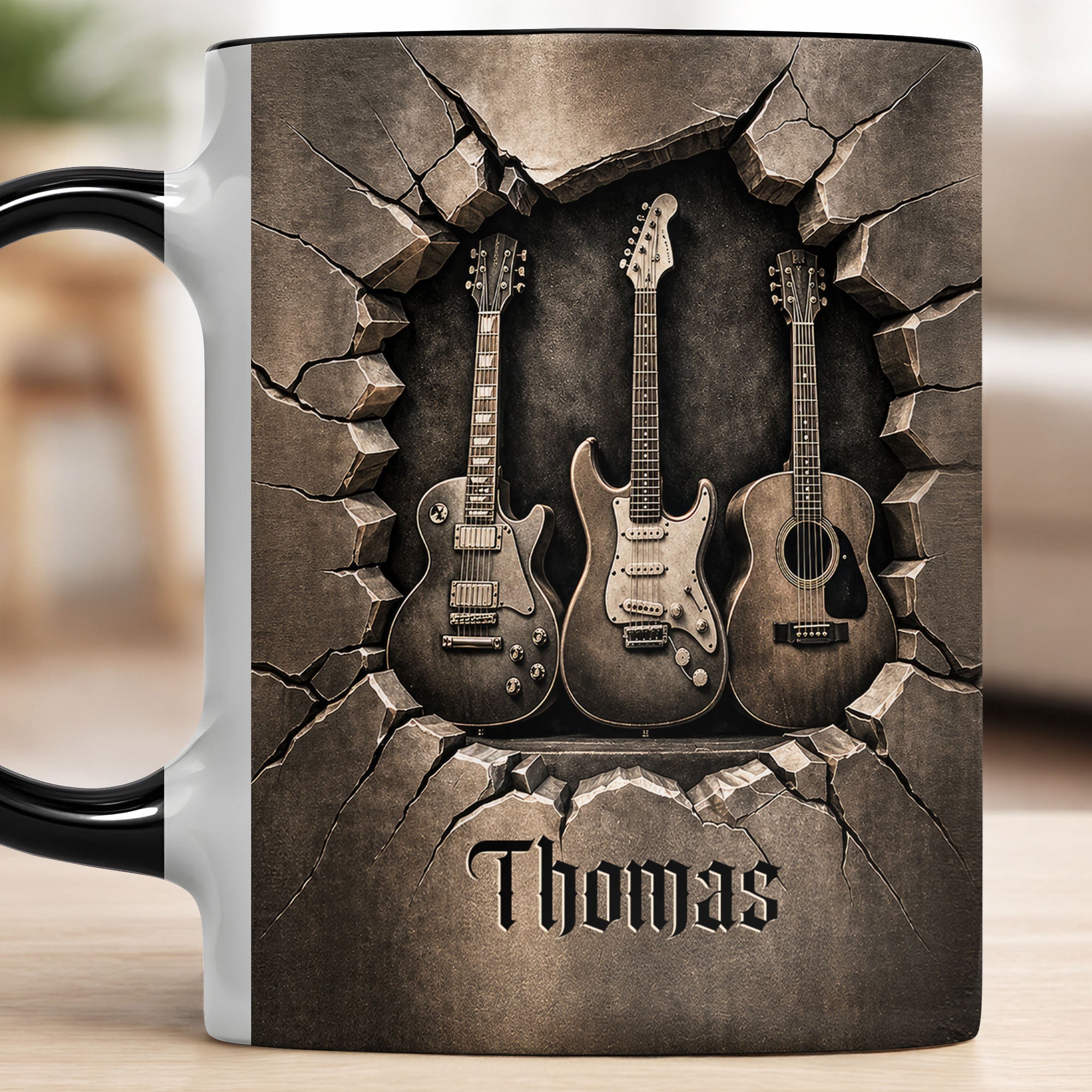 Personalized Music Accent Mug Custom Guitar Design Gift for Him Accent Mug GradoCreations
