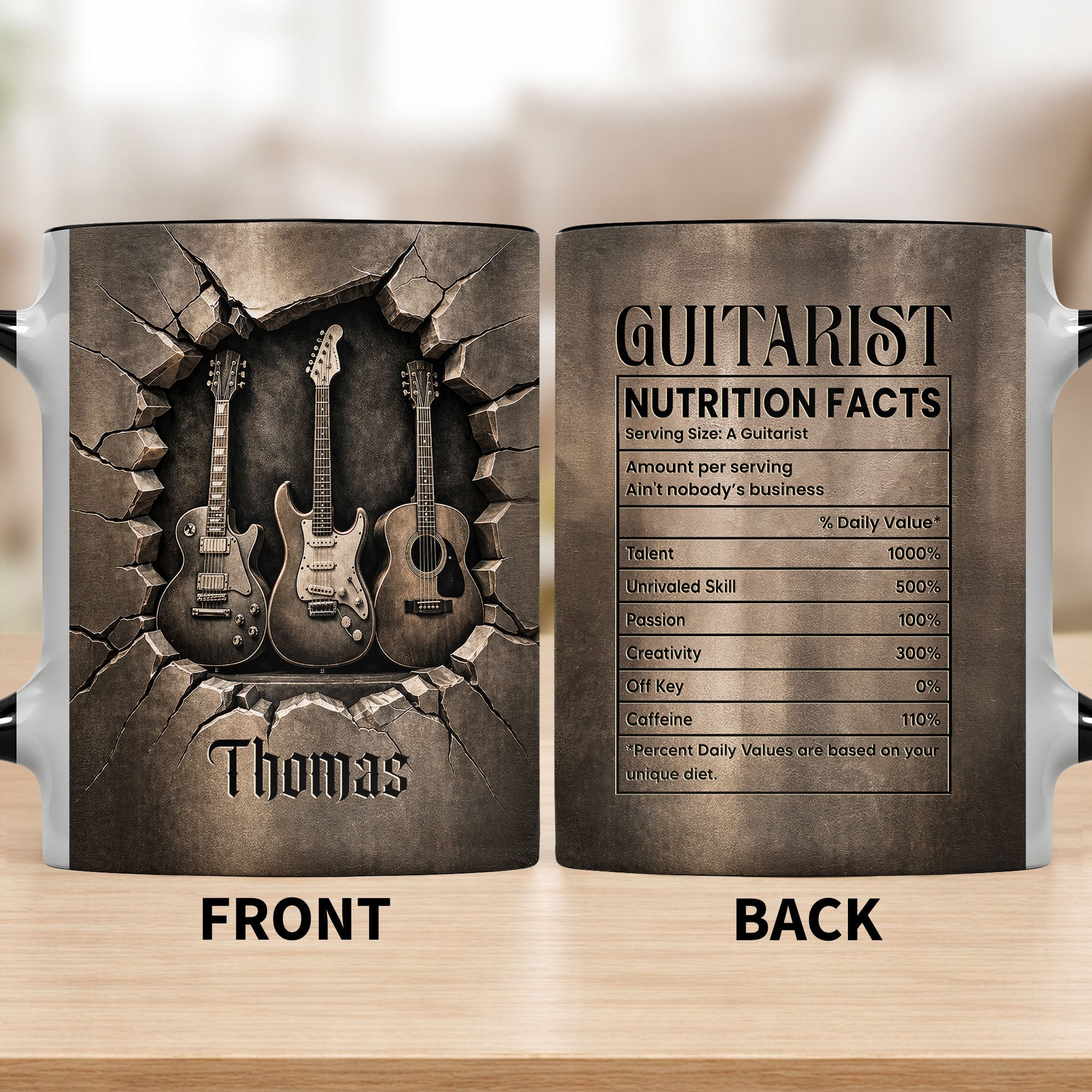 Personalized Music Accent Mug Custom Guitar Design Gift for Him Accent Mug GradoCreations