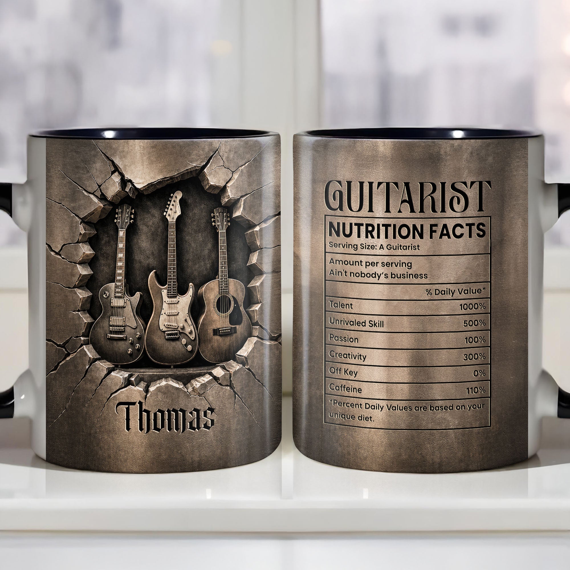 Personalized Music Accent Mug Custom Guitar Design Gift for Him Accent Mug GradoCreations