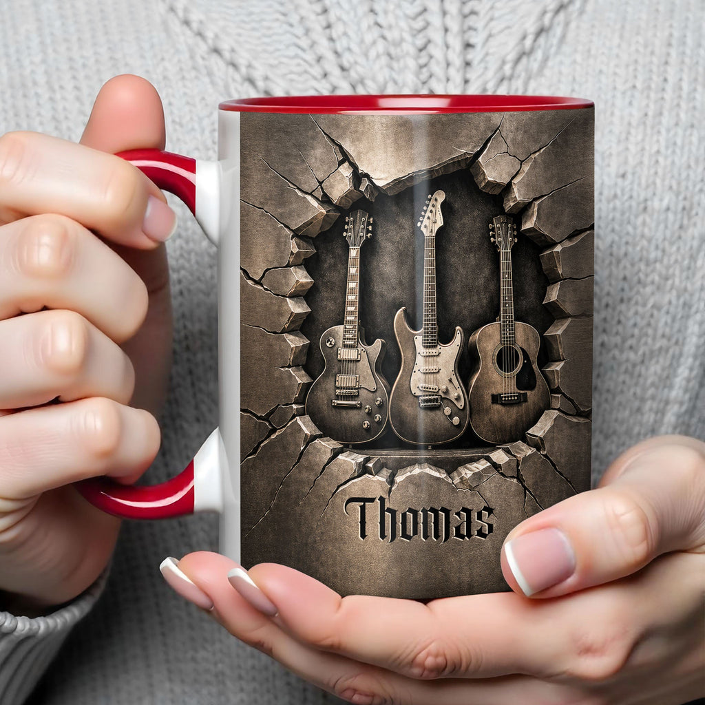 Personalized Music Accent Mug Custom Guitar Design Gift for Him Accent Mug GradoCreations
