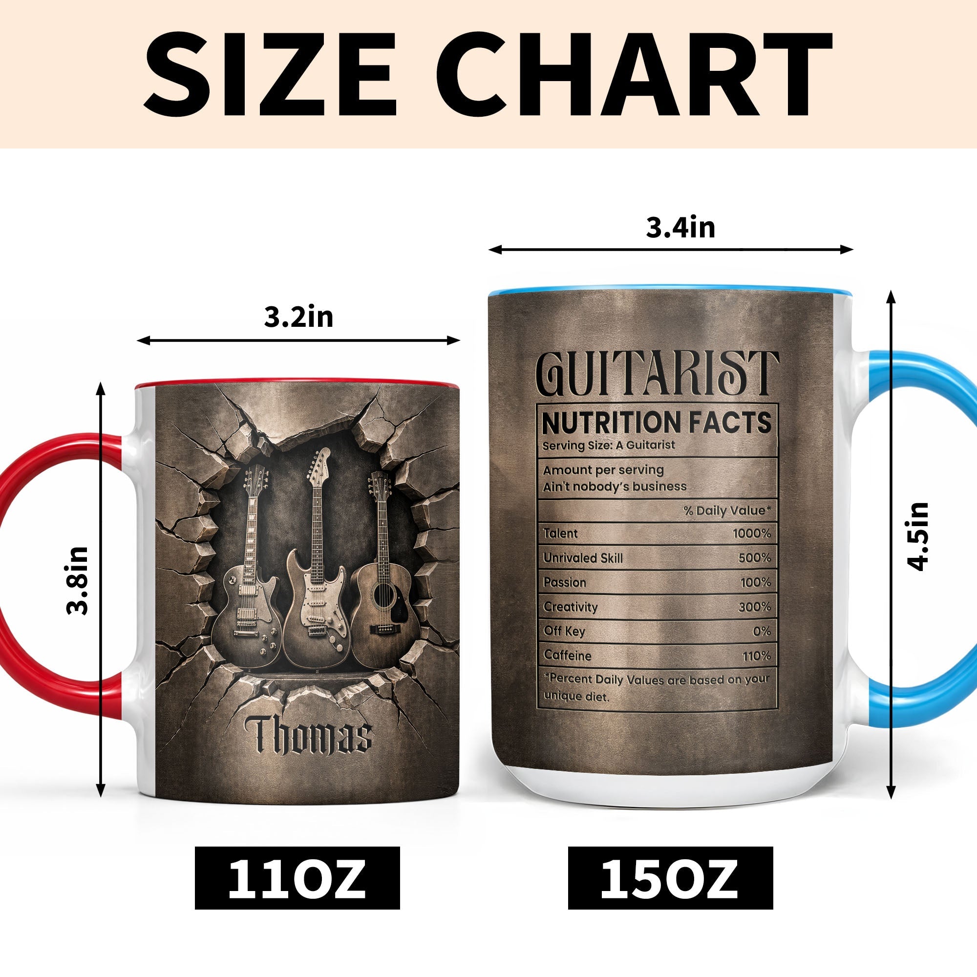 Personalized Music Accent Mug Custom Guitar Design Gift for Him Accent Mug GradoCreations