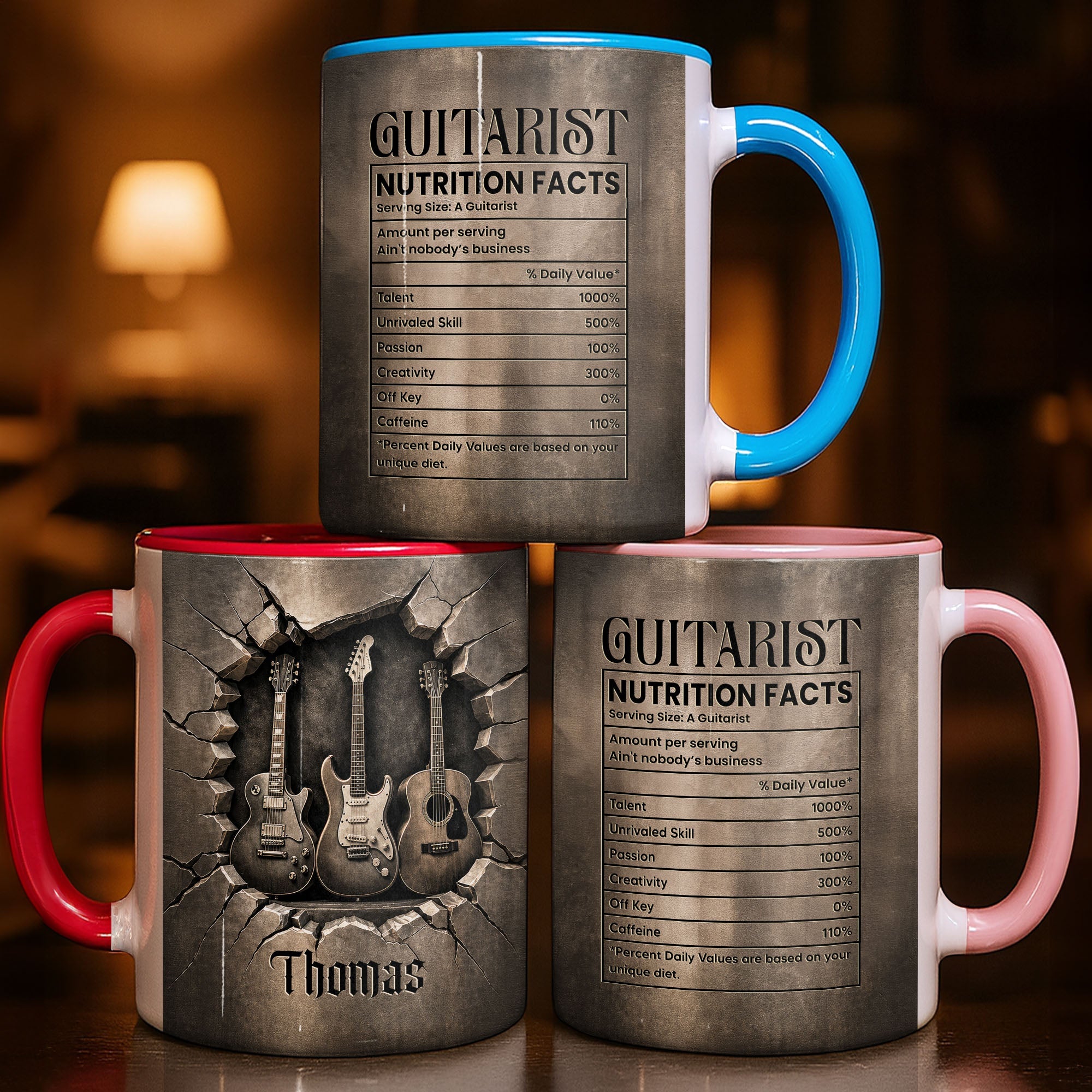 Personalized Music Accent Mug Custom Guitar Design Gift for Him Accent Mug GradoCreations