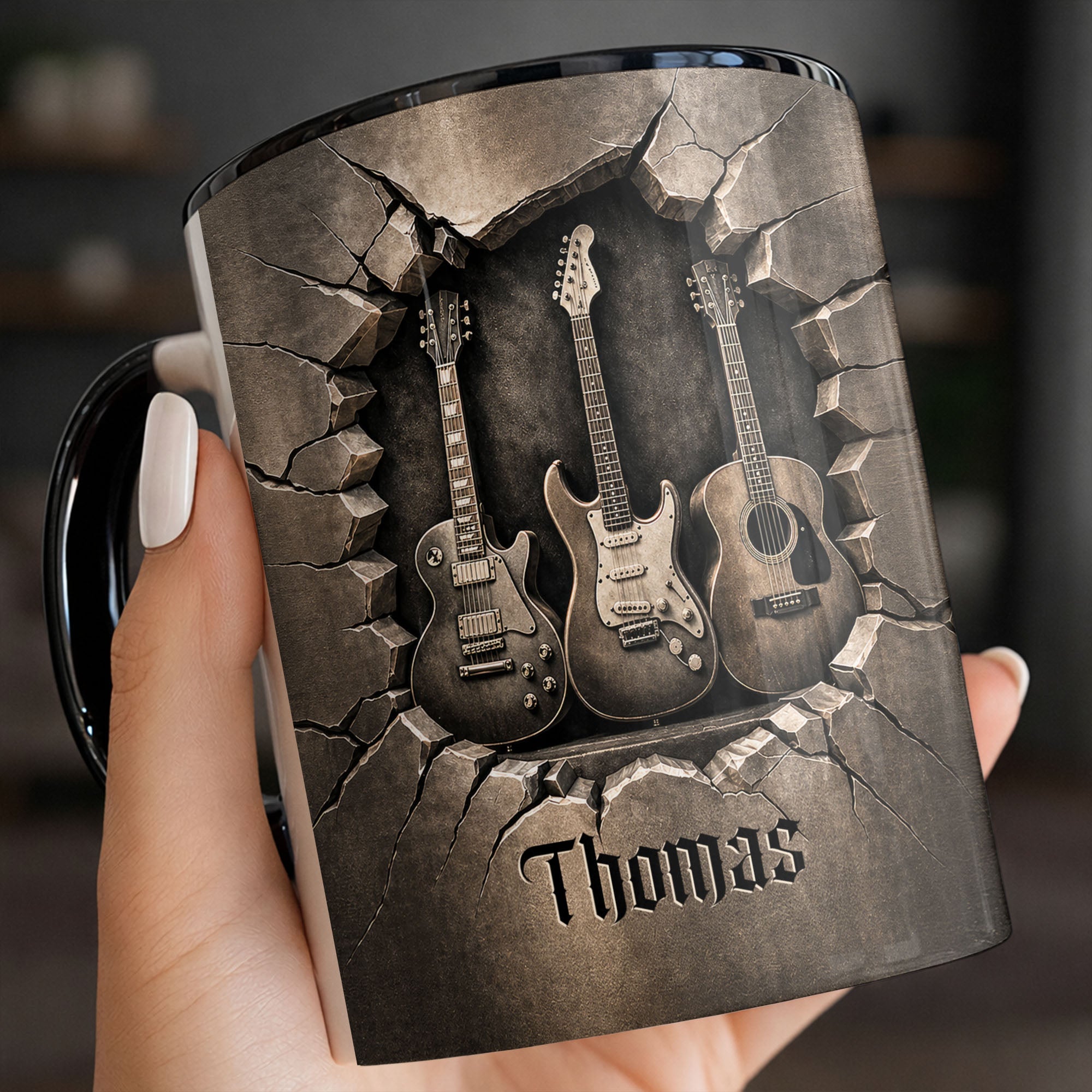 Personalized Music Accent Mug Custom Guitar Design Gift for Him Accent Mug GradoCreations