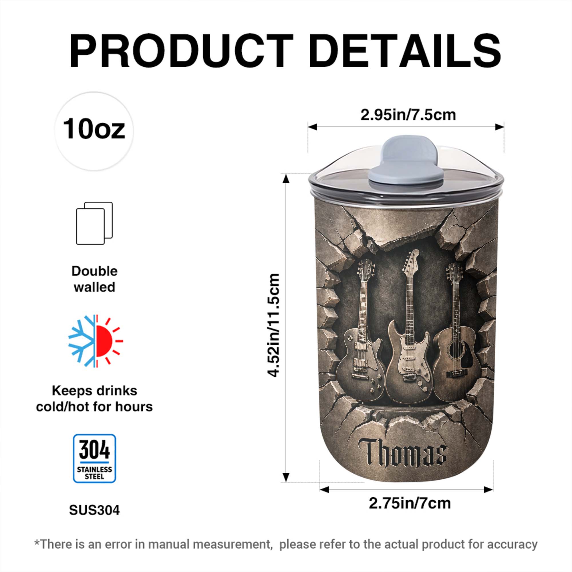 Personalized Guitarist Nutrition Facts 10oz Tumbler Gift for Music Lovers 10oz tumbler GradoCreations
