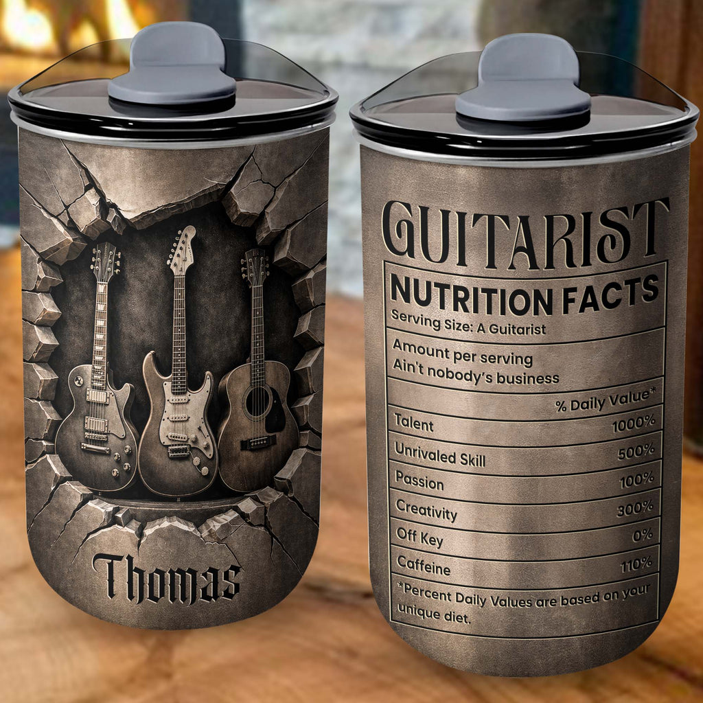 Personalized Guitarist Nutrition Facts 10oz Tumbler Gift for Music Lovers 10oz tumbler GradoCreations