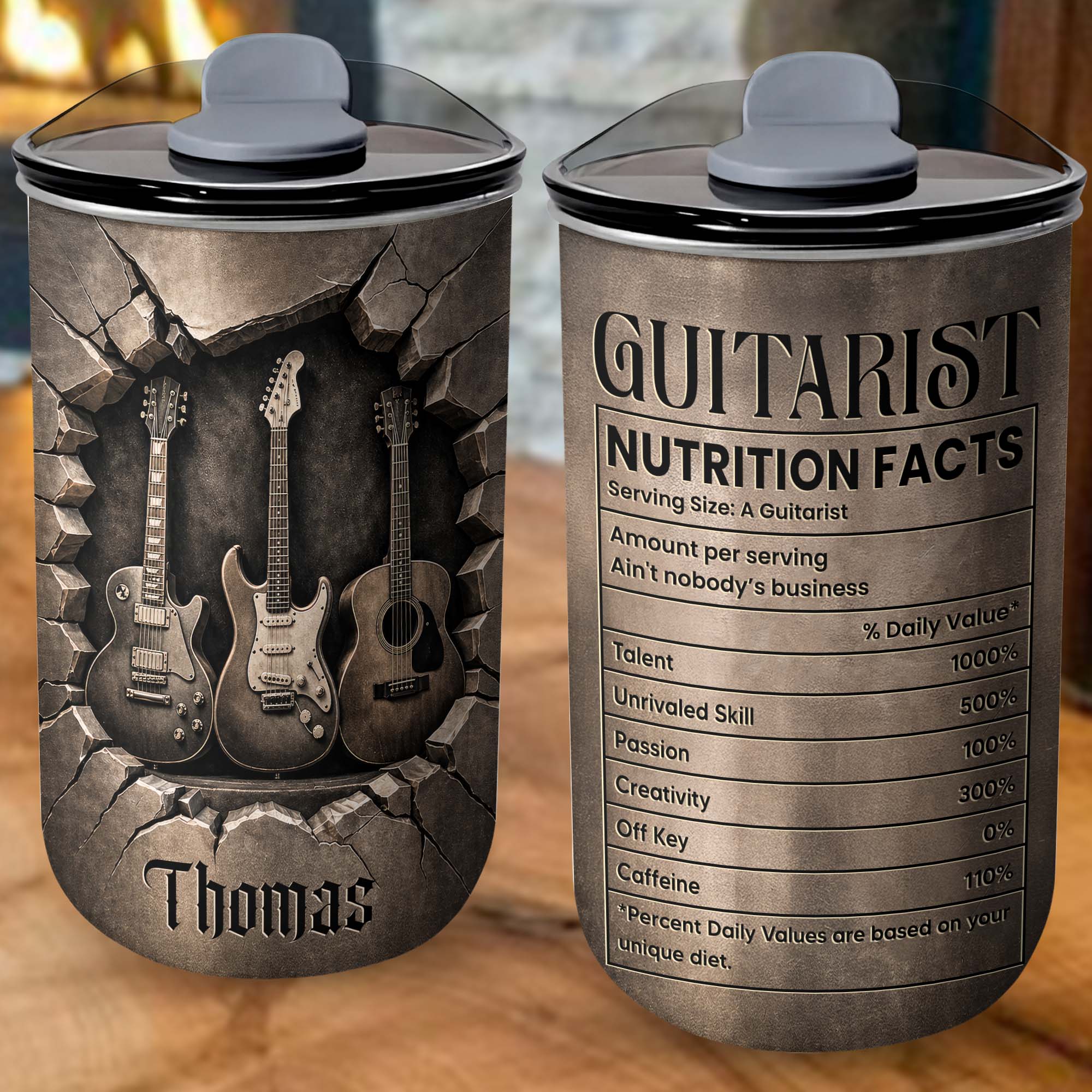 Personalized Guitarist Nutrition Facts 10oz Tumbler Gift for Music Lovers 10oz tumbler GradoCreations