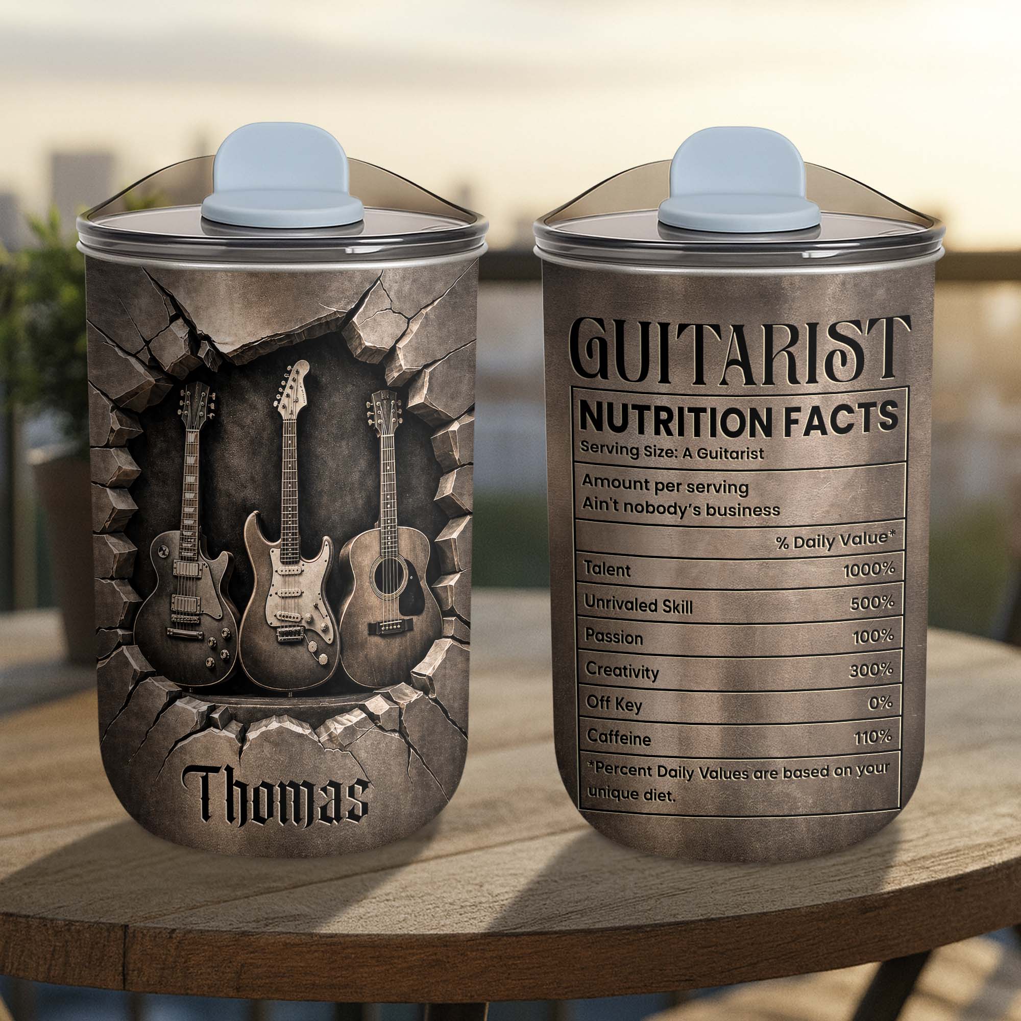 Personalized Guitarist Nutrition Facts 10oz Tumbler Gift for Music Lovers 10oz tumbler GradoCreations