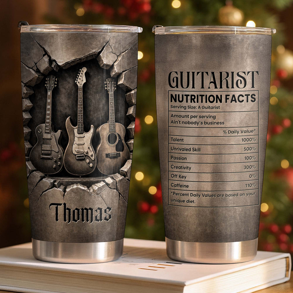 Personalized Stainless Steel Tumbler with Guitar Design Custom Gift for Dad Tumbler GradoCreations