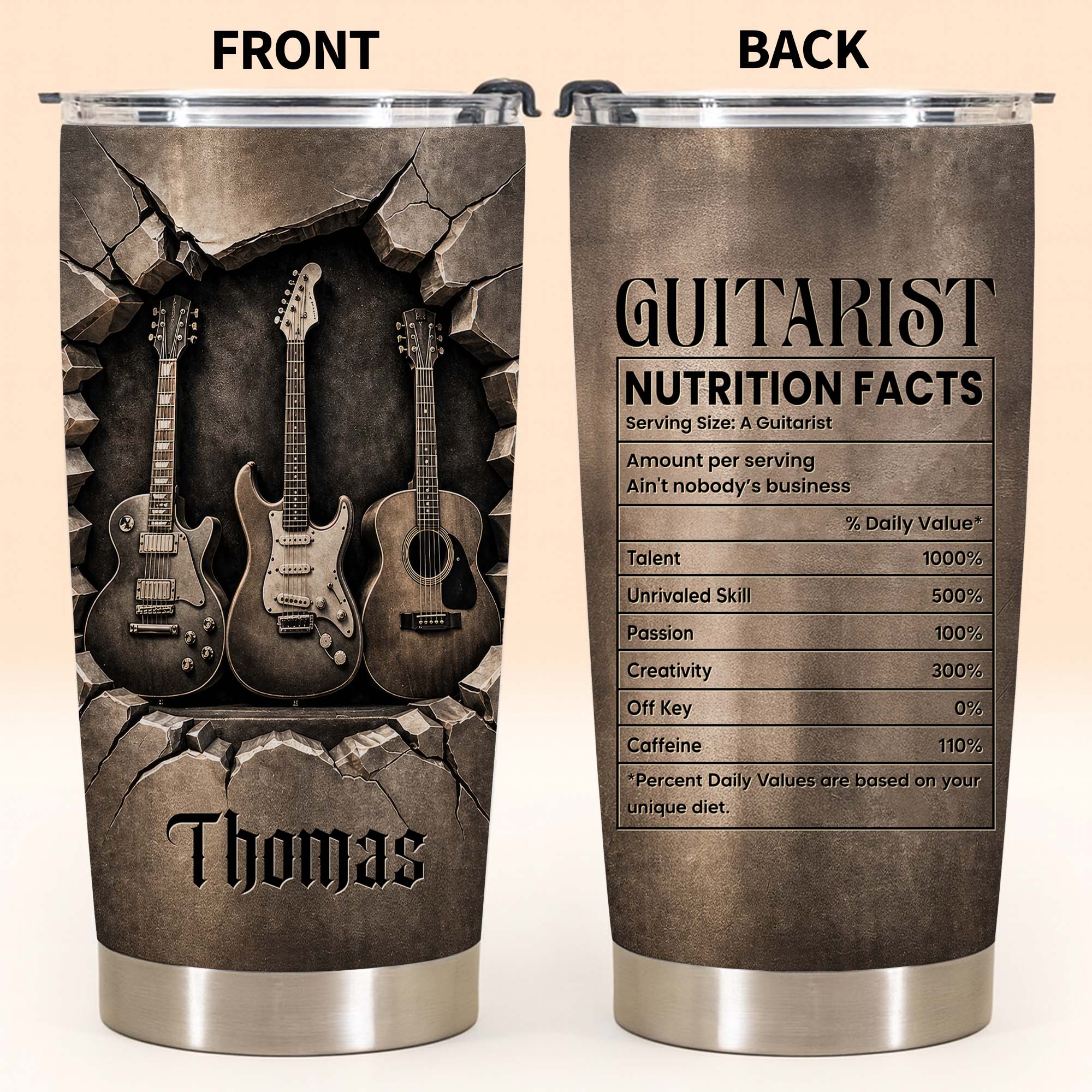 Personalized Stainless Steel Tumbler with Guitar Design Custom Gift for Dad Tumbler GradoCreations