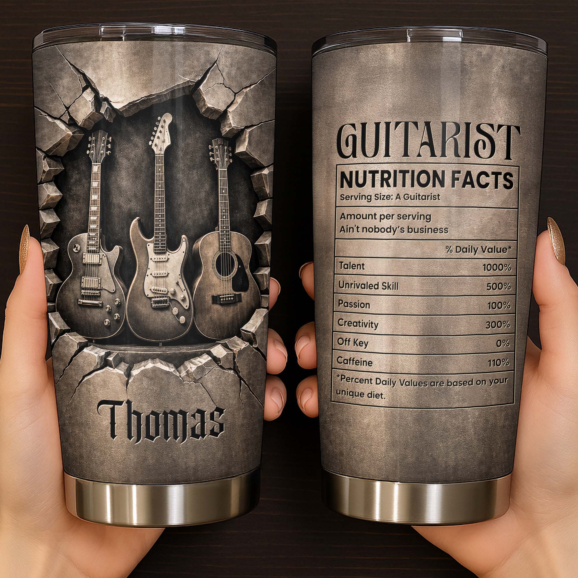 Personalized Stainless Steel Tumbler with Guitar Design Custom Gift for Dad Tumbler GradoCreations