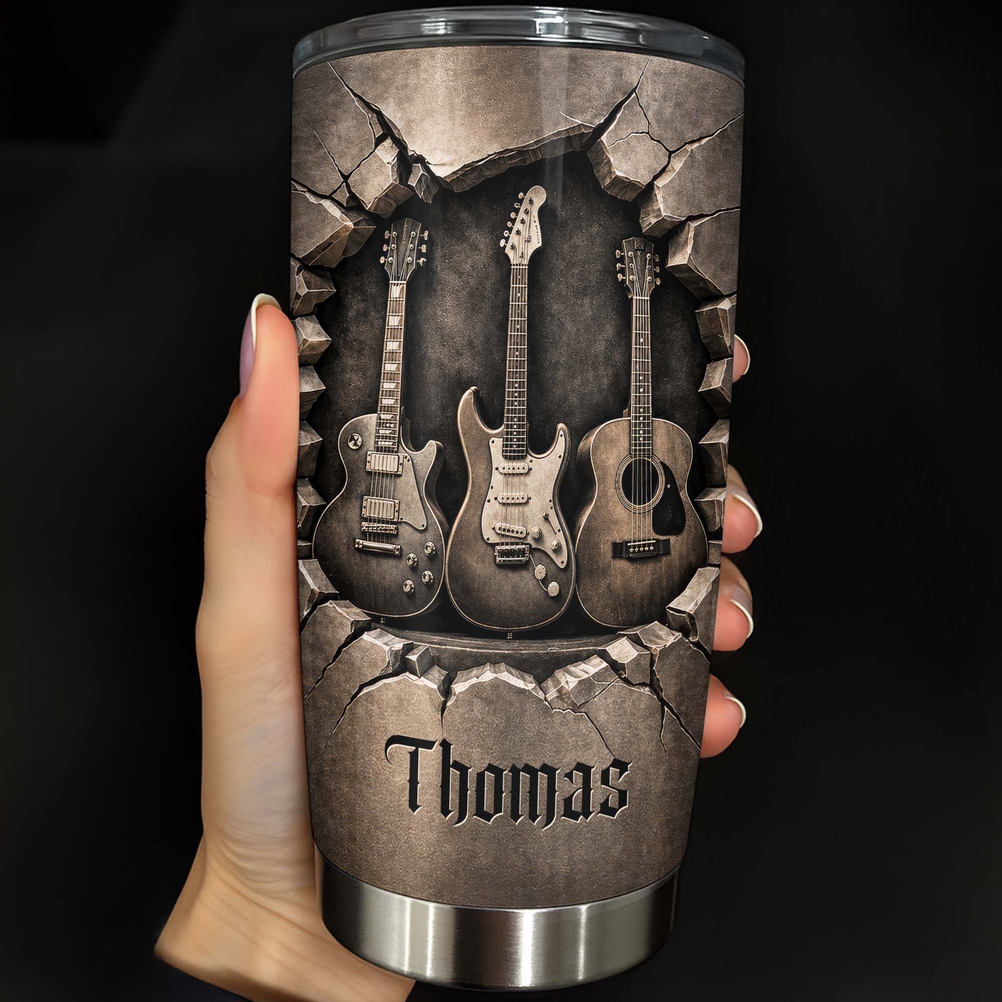 Personalized Stainless Steel Tumbler with Guitar Design Custom Gift for Dad Tumbler GradoCreations