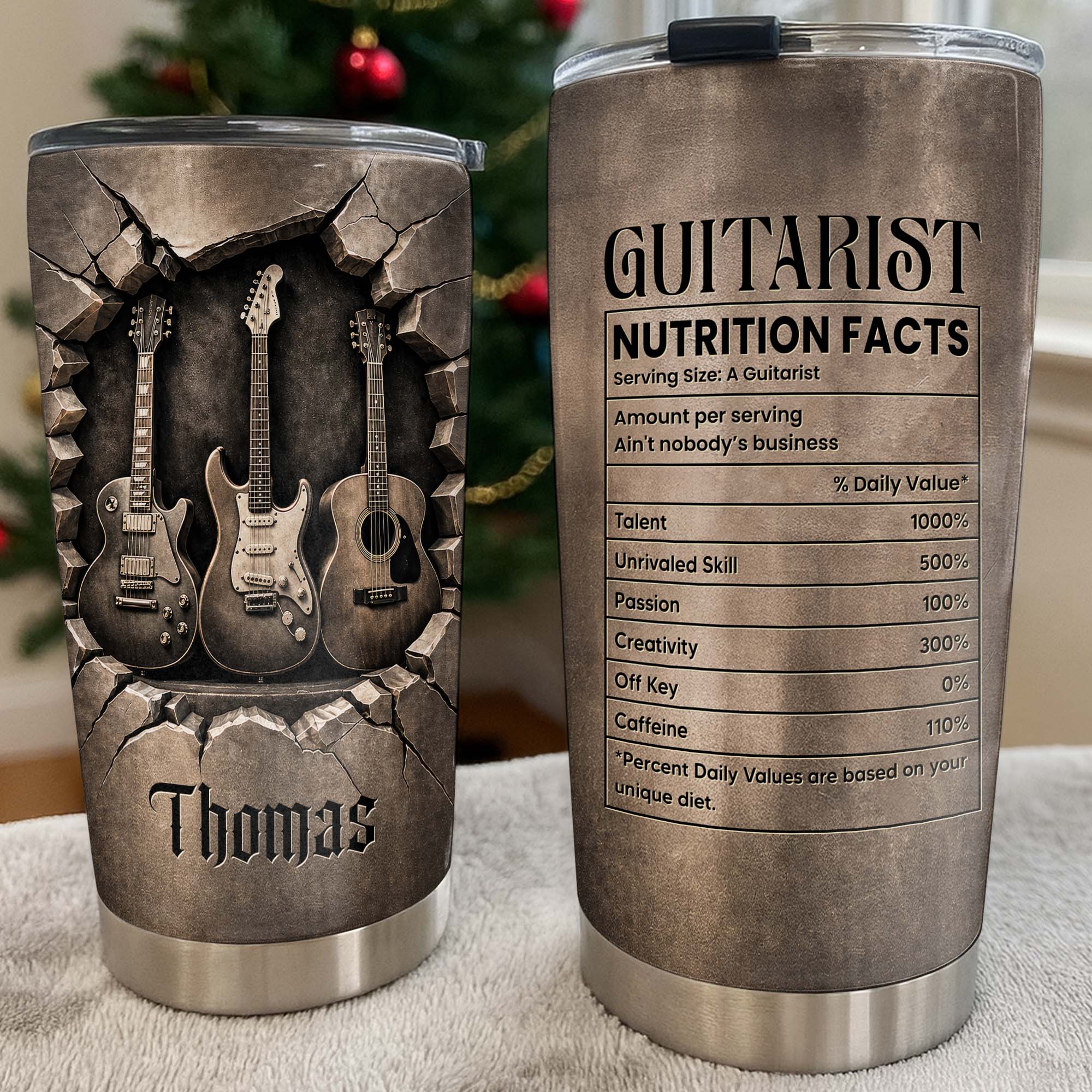 Personalized Stainless Steel Tumbler with Guitar Design Custom Gift for Dad Tumbler GradoCreations