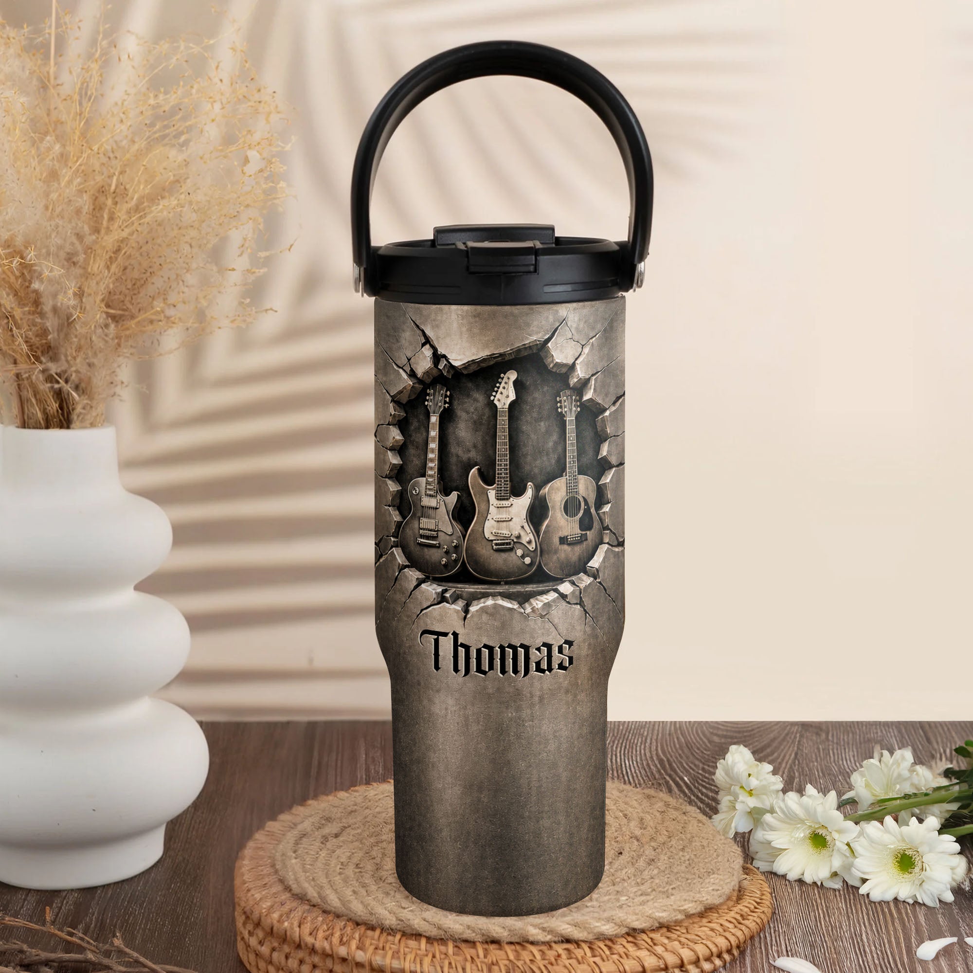 Personalized 30oz Tumbler Custom Name Gift for Music Lovers Tumbler With Handle GradoCreations