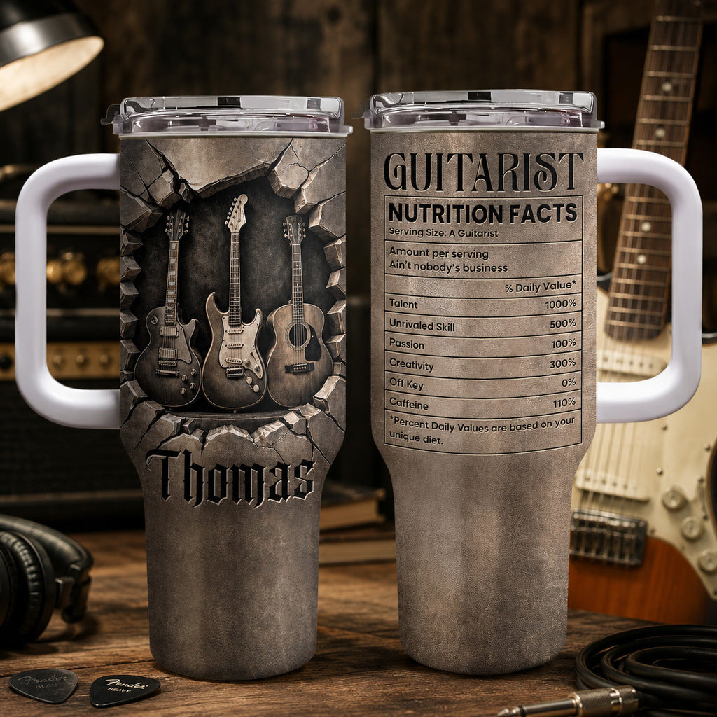 Personalized Guitarist Nutrition Facts Tumbler Custom Name 40oz Gift for Music Lovers 40oz Tumbler GradoCreations