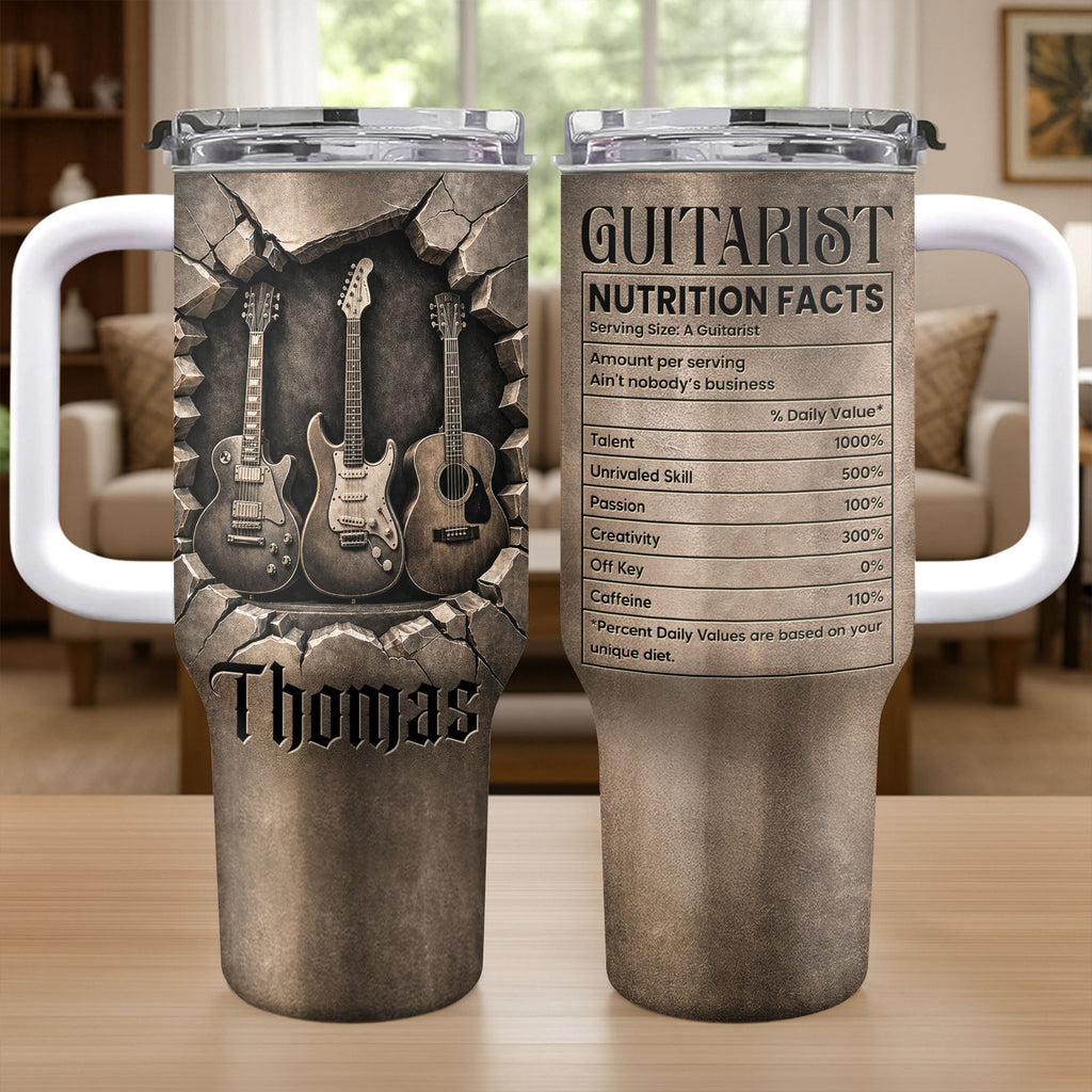 Personalized Guitarist Nutrition Facts Tumbler Custom Name 40oz Gift for Music Lovers 40oz Tumbler GradoCreations