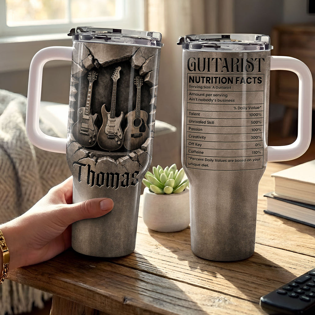 Personalized Guitarist Nutrition Facts Tumbler Custom Name 40oz Gift for Music Lovers 40oz Tumbler GradoCreations