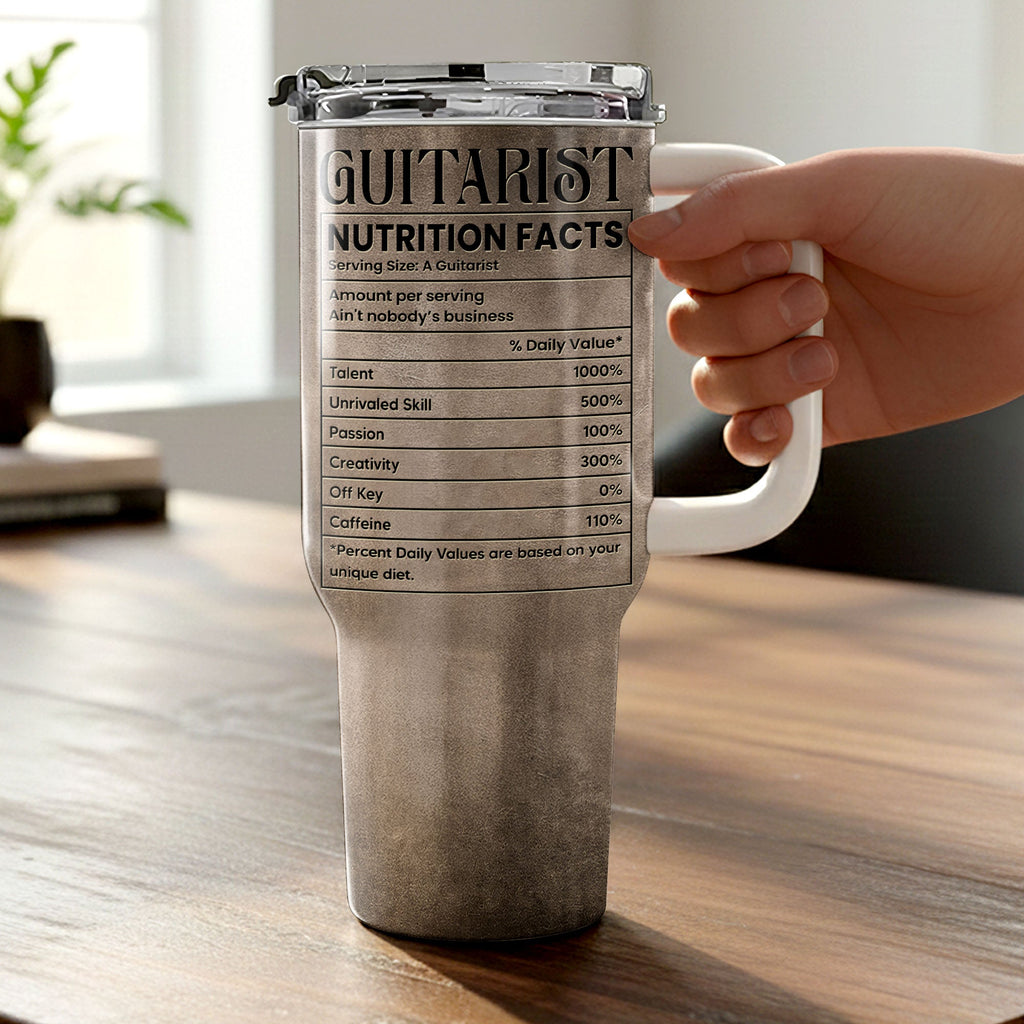 Personalized Guitarist Nutrition Facts Tumbler Custom Name 40oz Gift for Music Lovers 40oz Tumbler GradoCreations