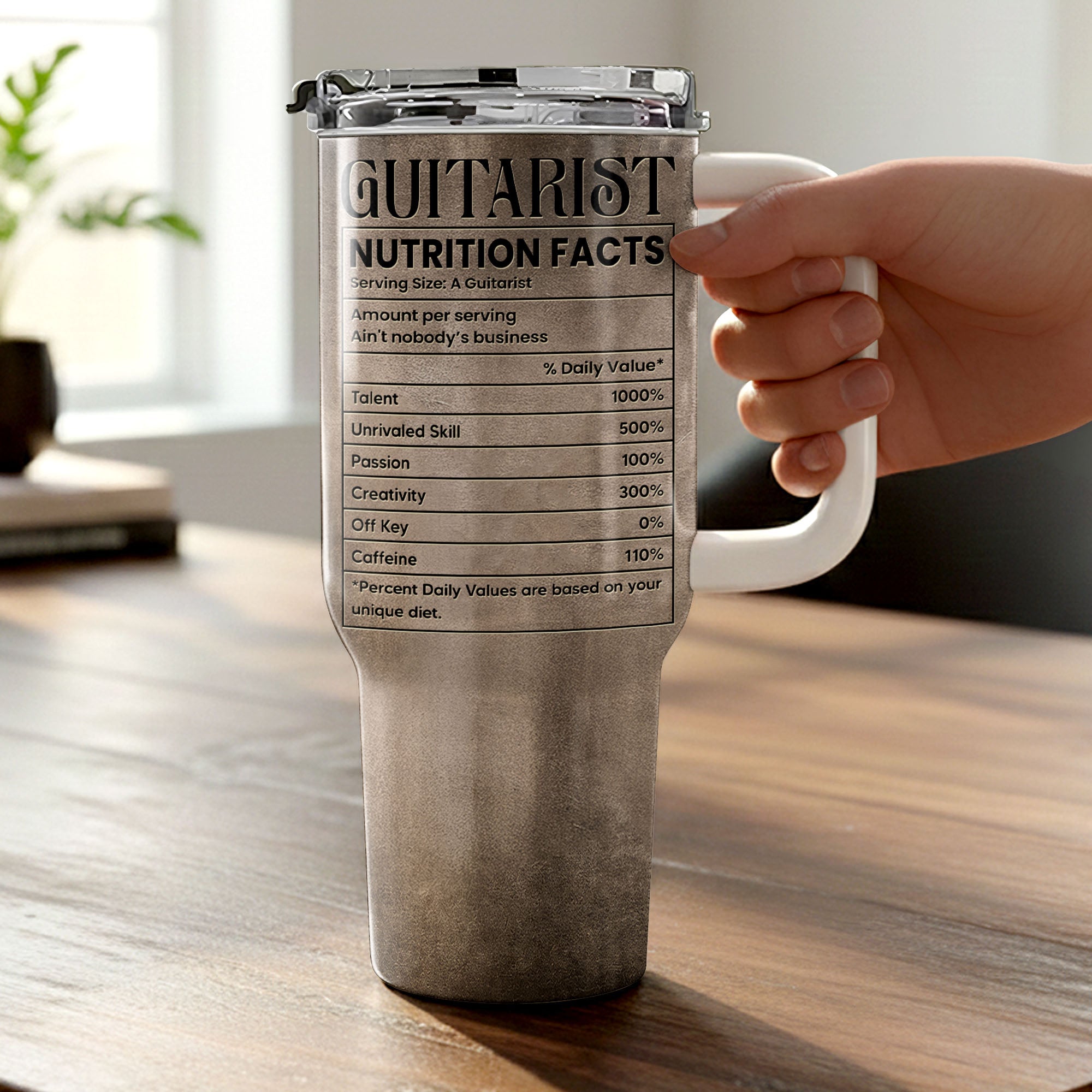 Personalized Guitarist Nutrition Facts Tumbler Custom Name 40oz Gift for Music Lovers 40oz Tumbler GradoCreations