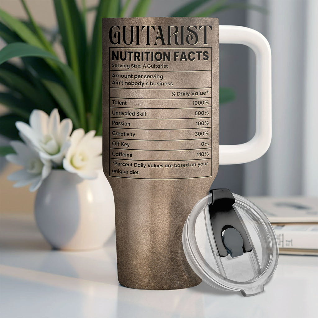 Personalized Guitarist Nutrition Facts Tumbler Custom Name 40oz Gift for Music Lovers 40oz Tumbler GradoCreations