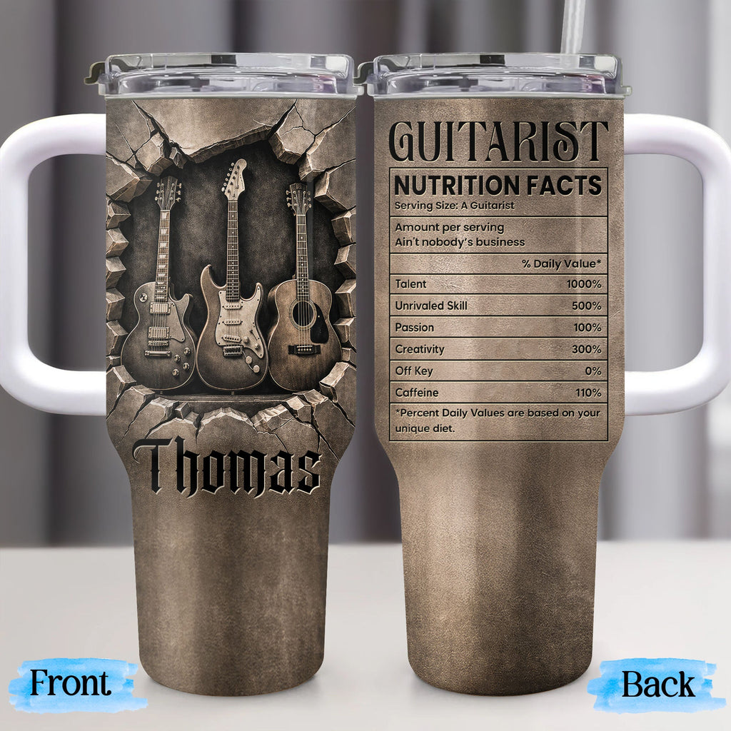 Personalized Guitarist Nutrition Facts Tumbler Custom Name 40oz Gift for Music Lovers 40oz Tumbler GradoCreations