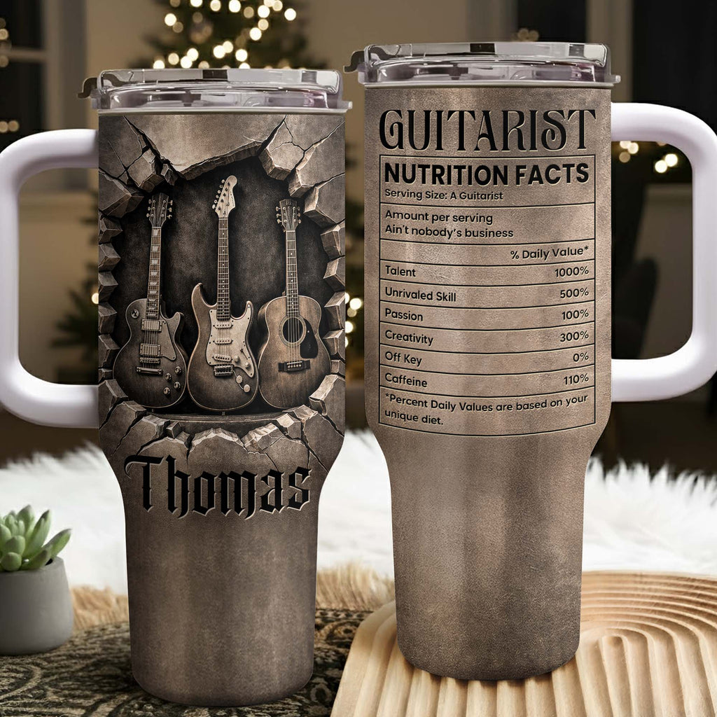 Personalized Guitarist Nutrition Facts Tumbler Custom Name 40oz Gift for Music Lovers 40oz Tumbler GradoCreations