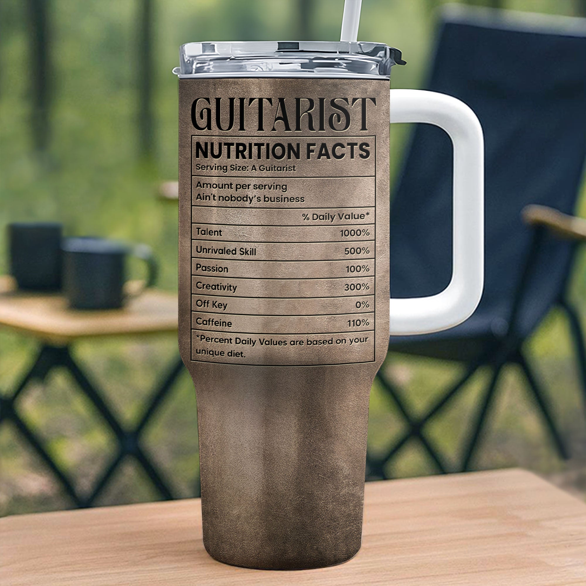 Personalized Guitarist Nutrition Facts Tumbler Custom Name 40oz Gift for Music Lovers 40oz Tumbler GradoCreations