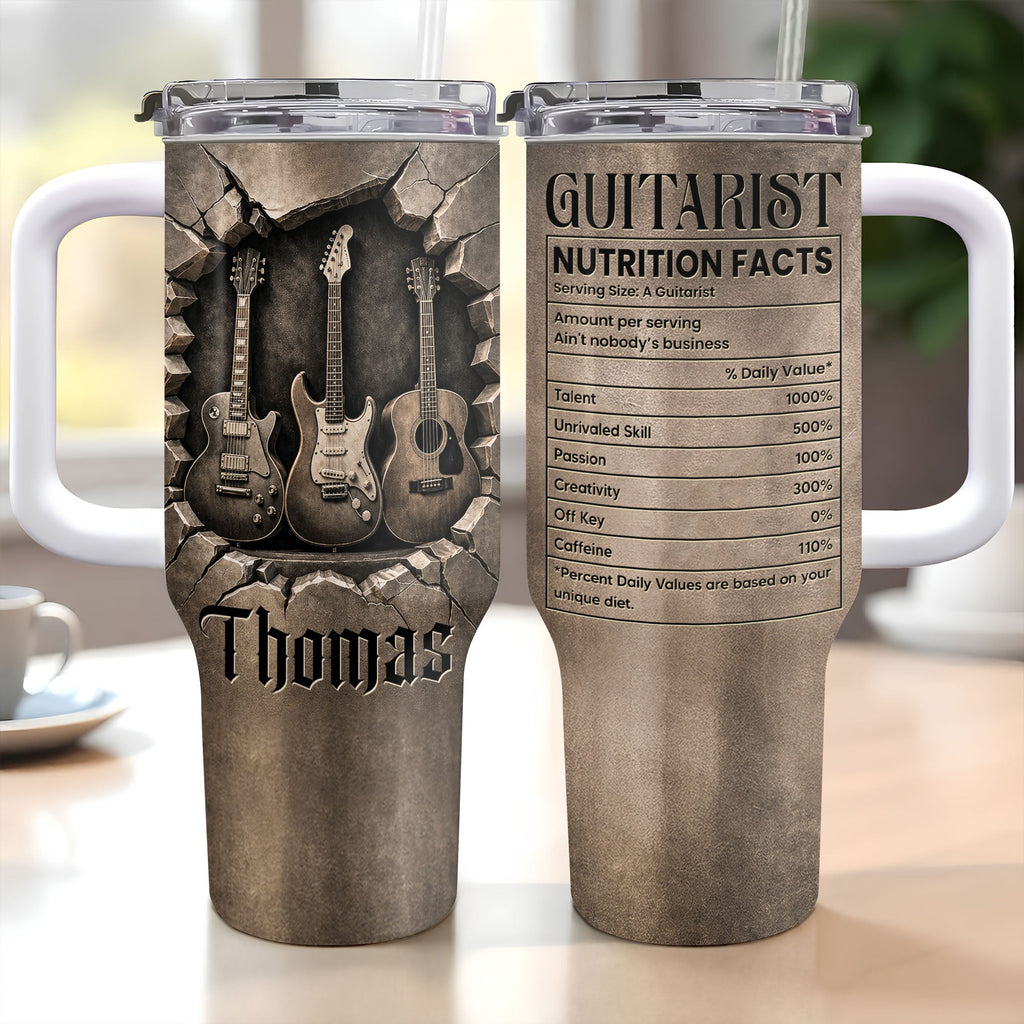 Personalized Guitarist Nutrition Facts Tumbler Custom Name 40oz Gift for Music Lovers 40oz Tumbler GradoCreations