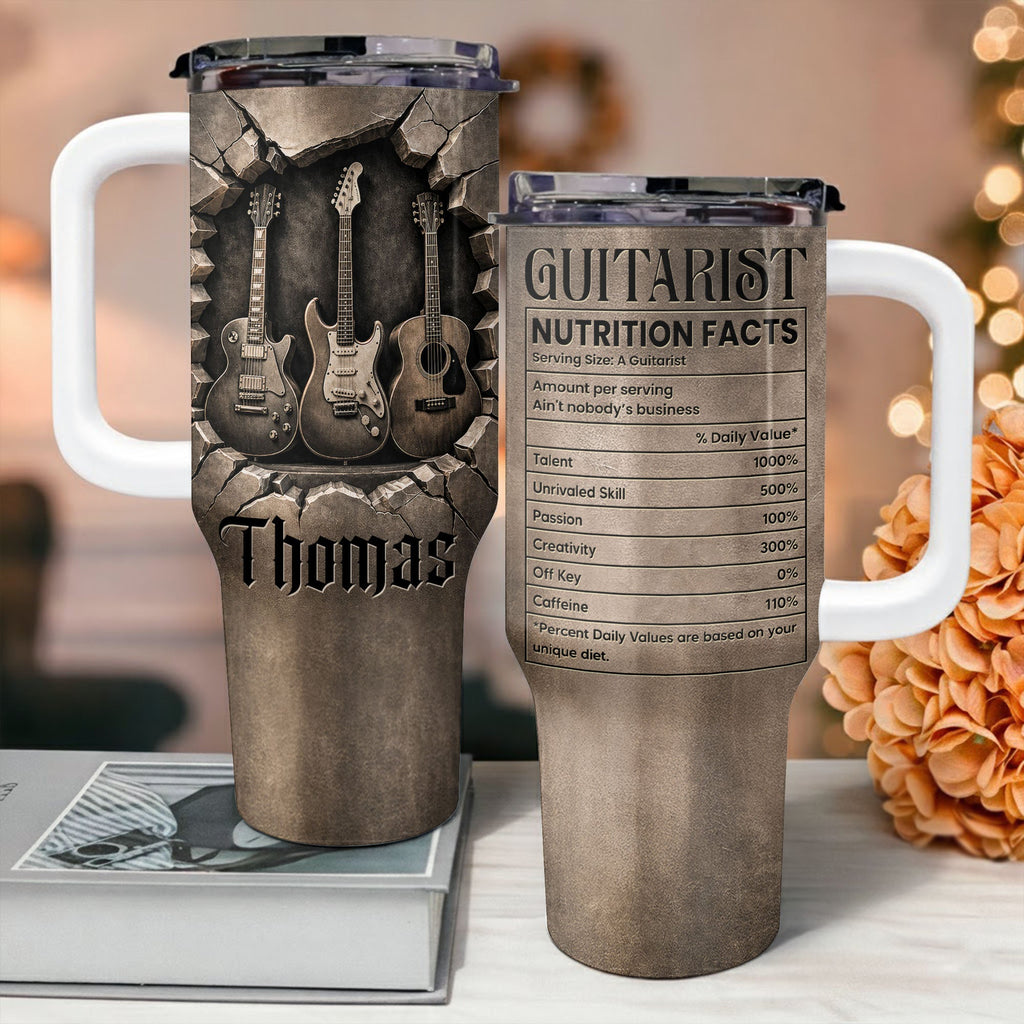 Personalized Guitarist Nutrition Facts Tumbler Custom Name 40oz Gift for Music Lovers 40oz Tumbler GradoCreations