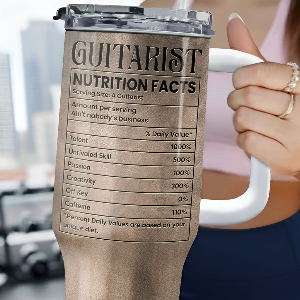 Personalized Guitarist Nutrition Facts Tumbler Custom Name 40oz Gift for Music Lovers 40oz Tumbler GradoCreations