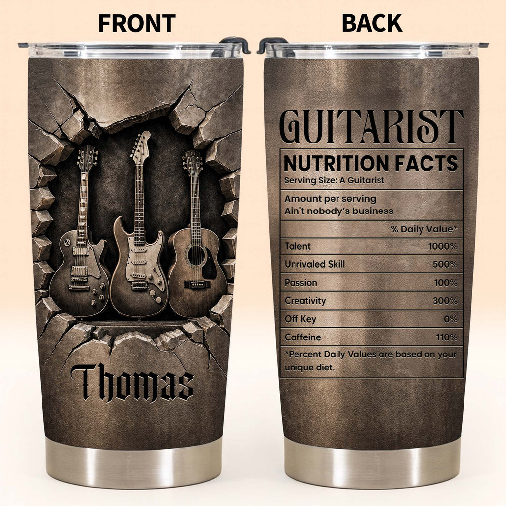 Personalized Guitarist Nutrition Facts Tumbler 20oz Gift for Him 20oz Tumbler GradoCreations