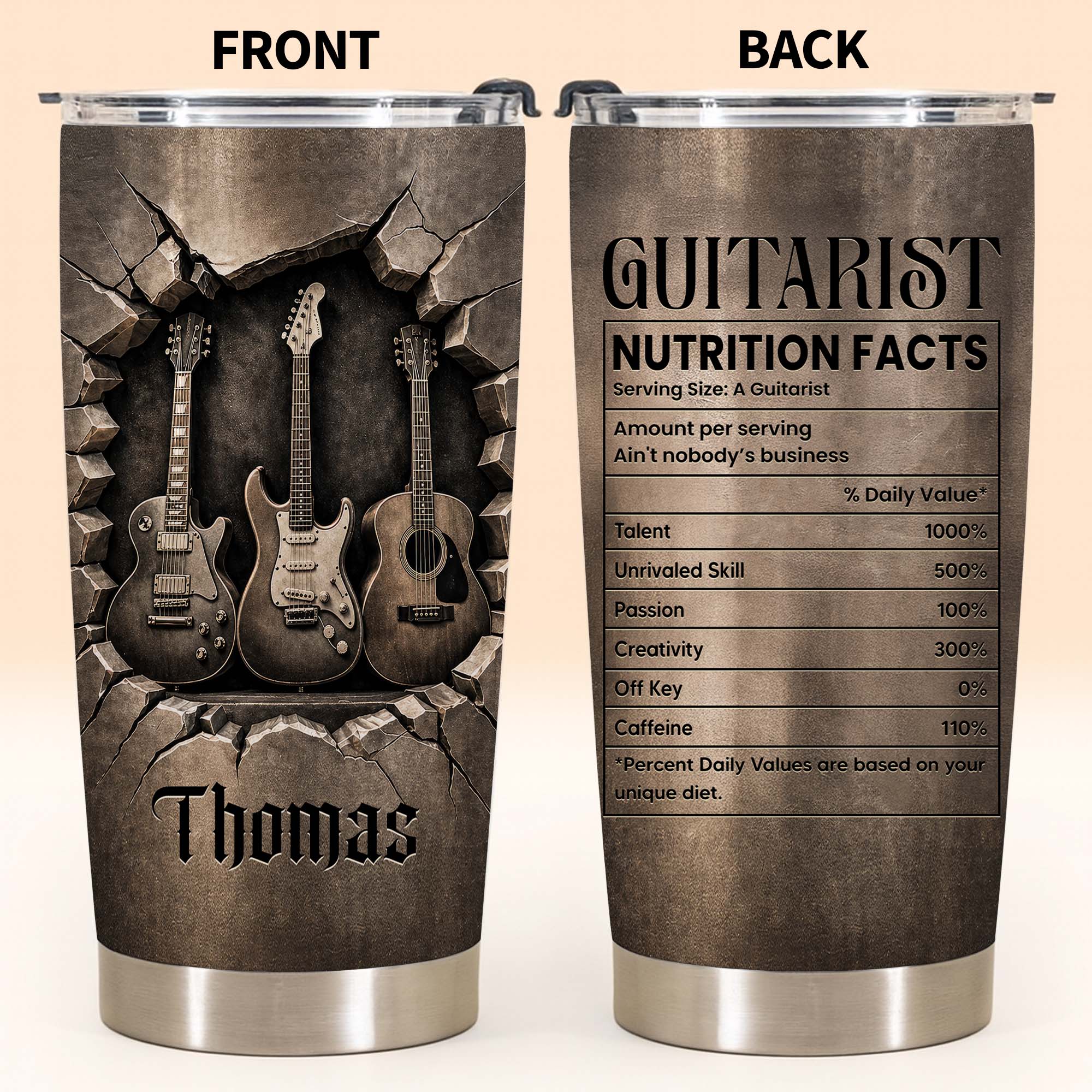 Personalized Guitarist Nutrition Facts Tumbler 20oz Gift for Him 20oz Tumbler GradoCreations