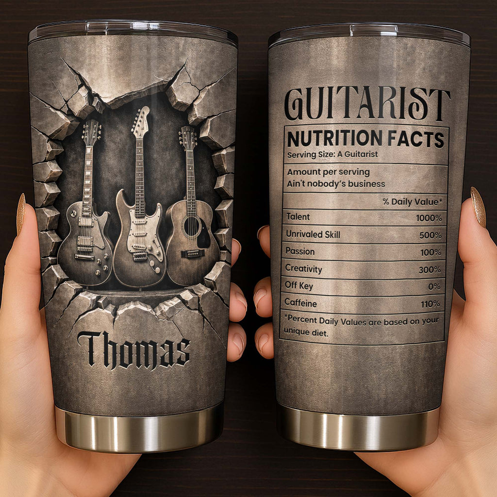 Personalized Guitarist Nutrition Facts Tumbler 20oz Gift for Him 20oz Tumbler GradoCreations