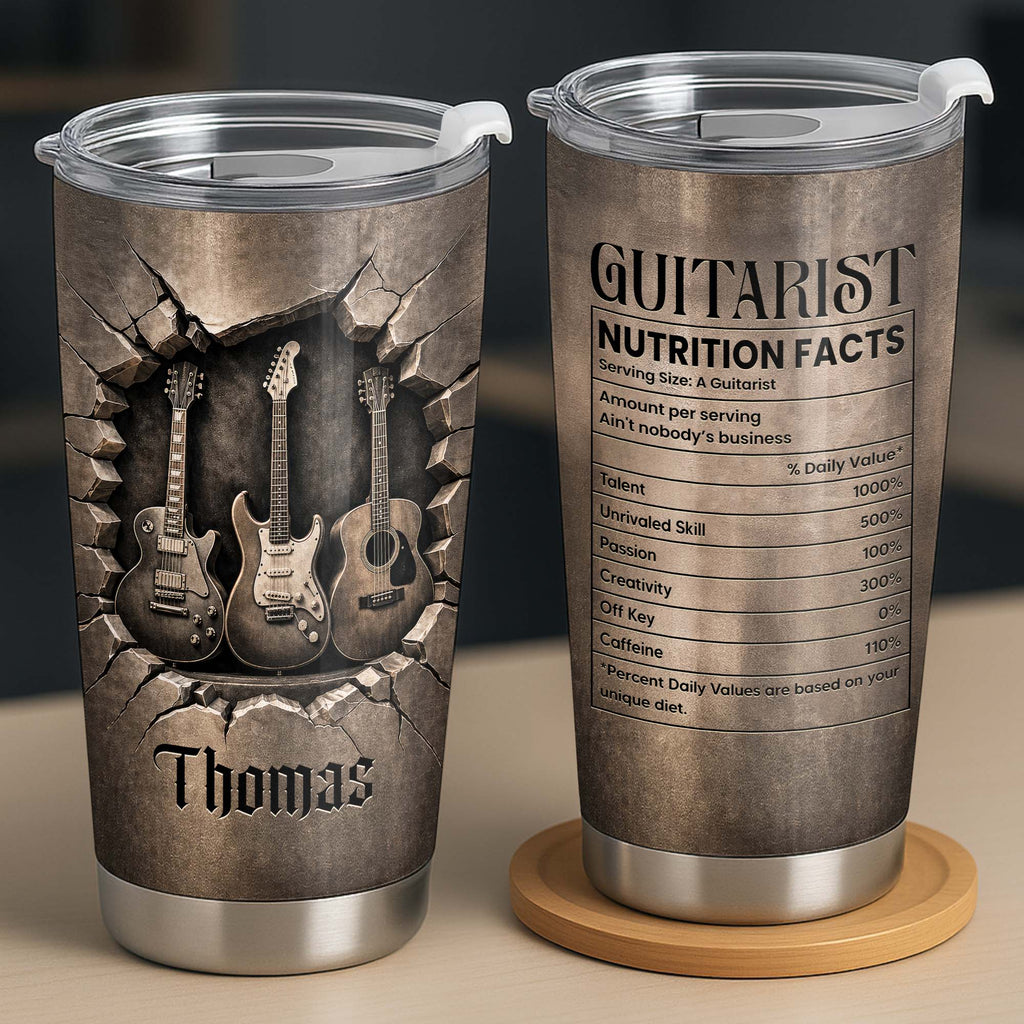 Personalized Guitarist Nutrition Facts Tumbler 20oz Gift for Him 20oz Tumbler GradoCreations