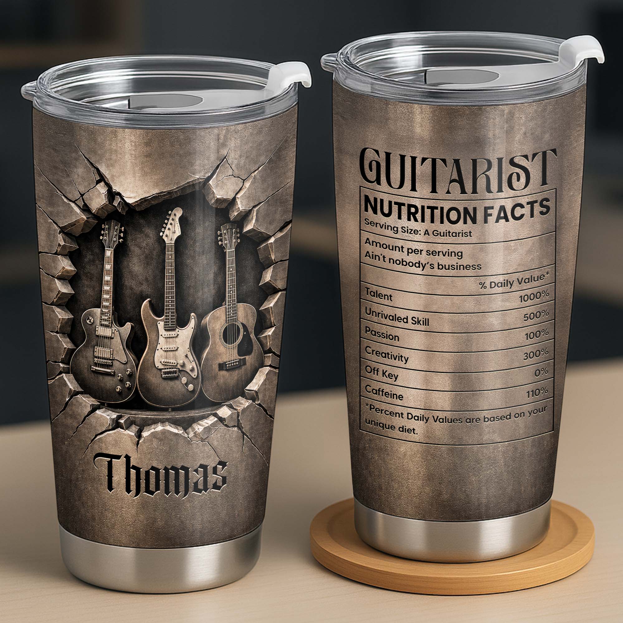 Personalized Guitarist Nutrition Facts Tumbler 20oz Gift for Him 20oz Tumbler GradoCreations