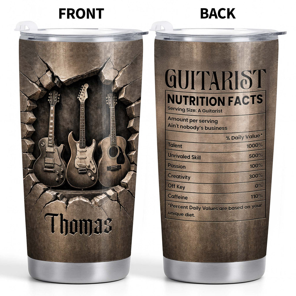 Personalized Guitarist Nutrition Facts Tumbler 20oz Gift for Him 20oz Tumbler GradoCreations