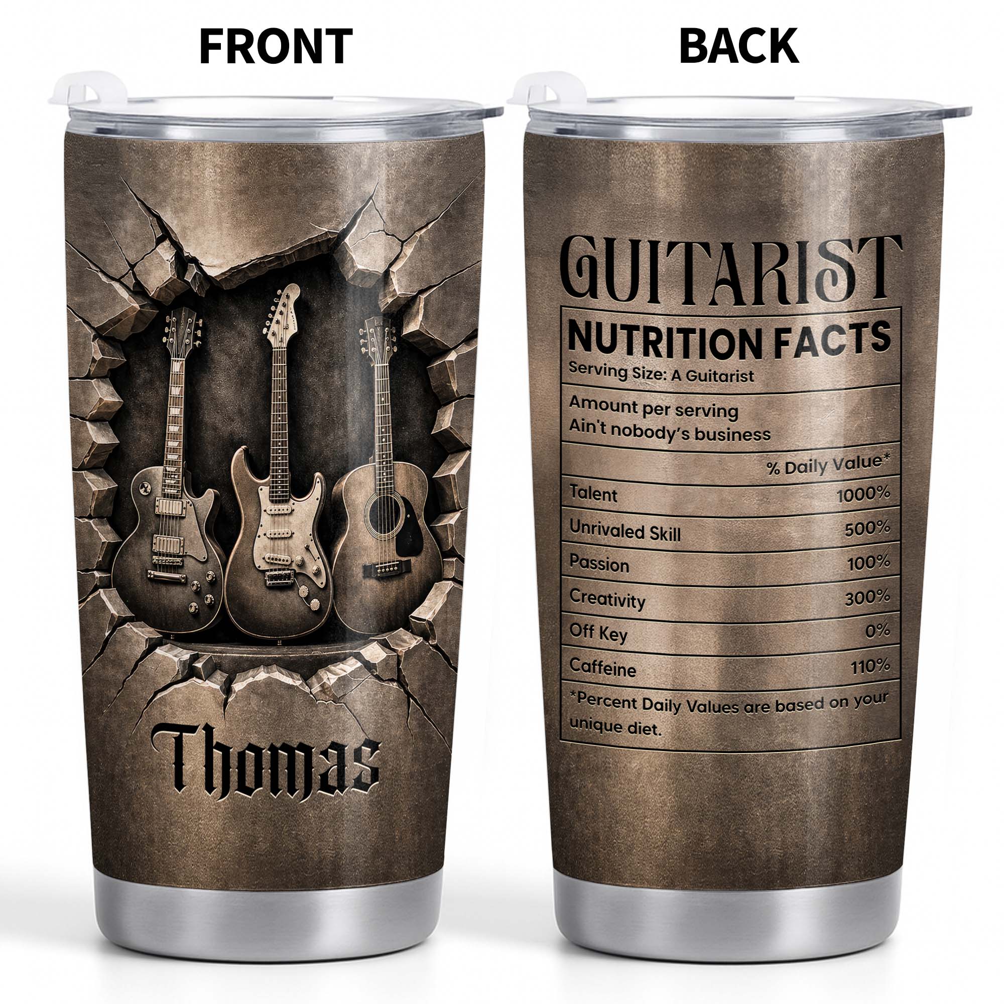 Personalized Guitarist Nutrition Facts Tumbler 20oz Gift for Him 20oz Tumbler GradoCreations