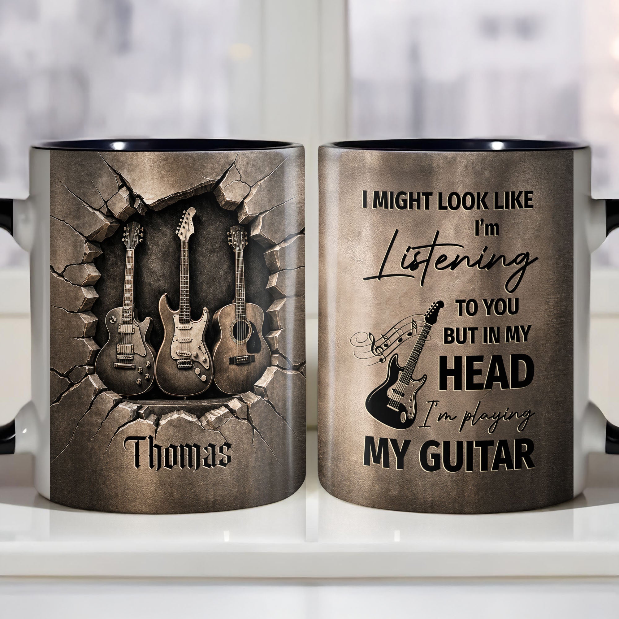 Personalized 3D Guitar Accent Mug Custom Gift for Music Lovers Accent Mug GradoCreations