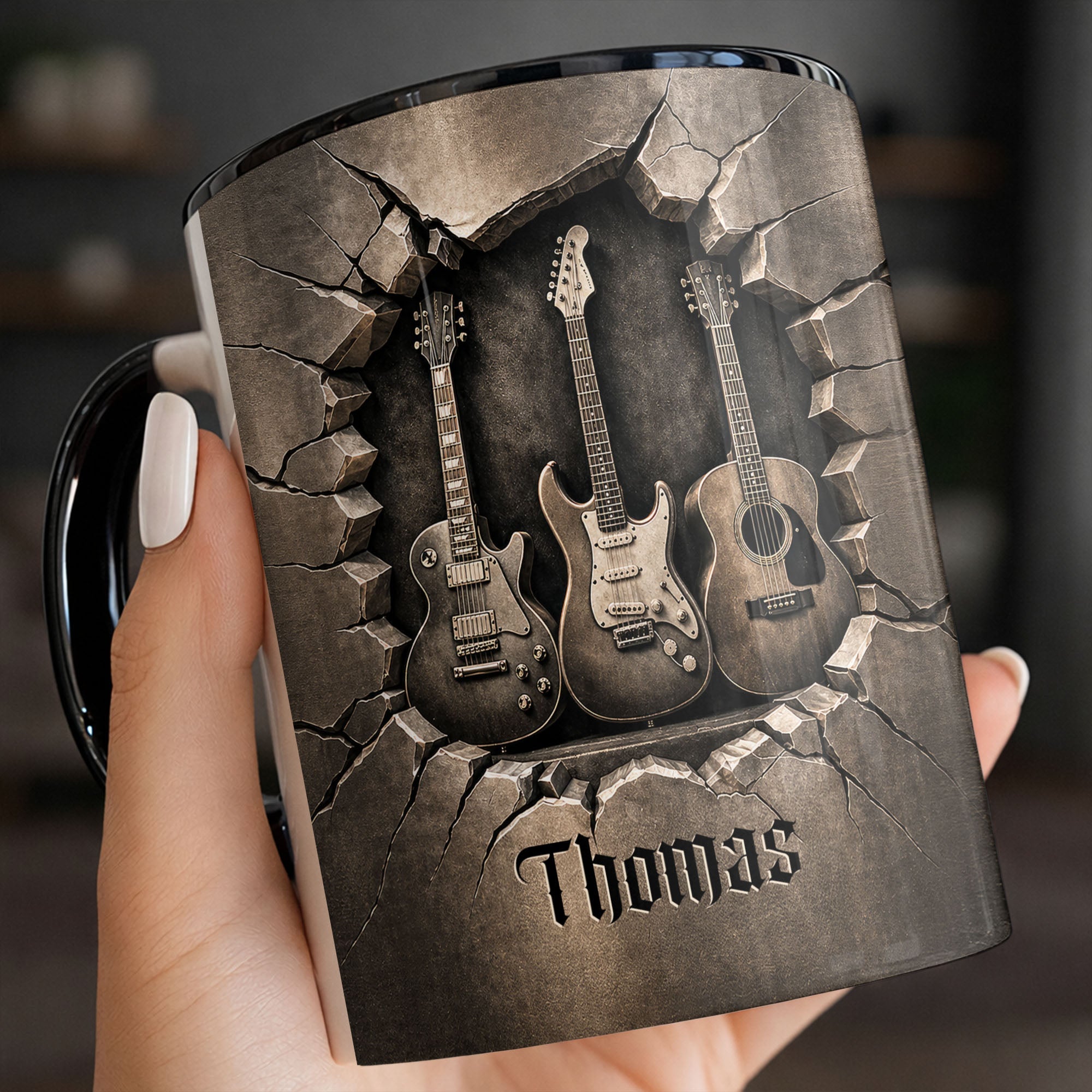 Personalized 3D Guitar Accent Mug Custom Gift for Music Lovers Accent Mug GradoCreations