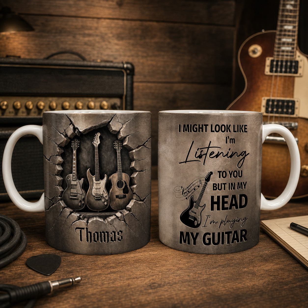 Personalized Guitar Theme Coffee Mug Custom Name Gift for Music Lovers Edge-to-edge Mug GradoCreations