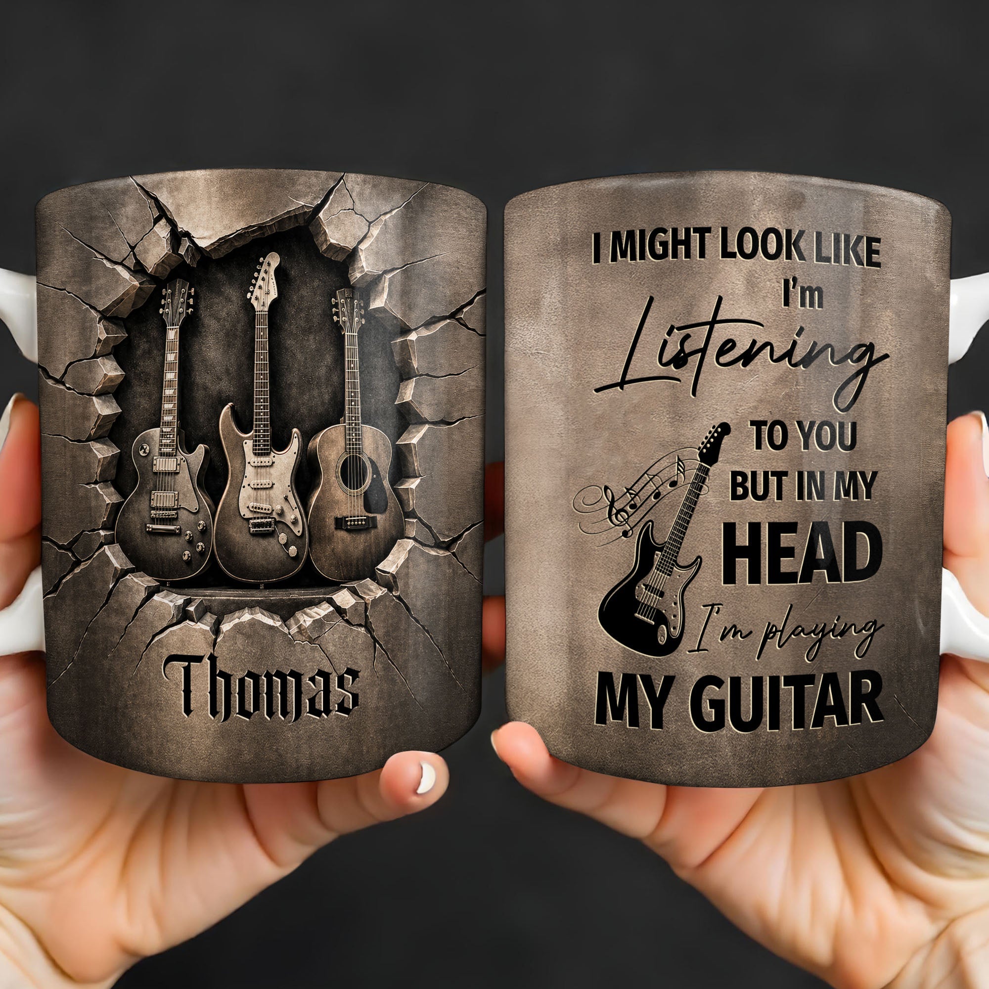 Personalized Guitar Theme Coffee Mug Custom Name Gift for Music Lovers Edge-to-edge Mug GradoCreations