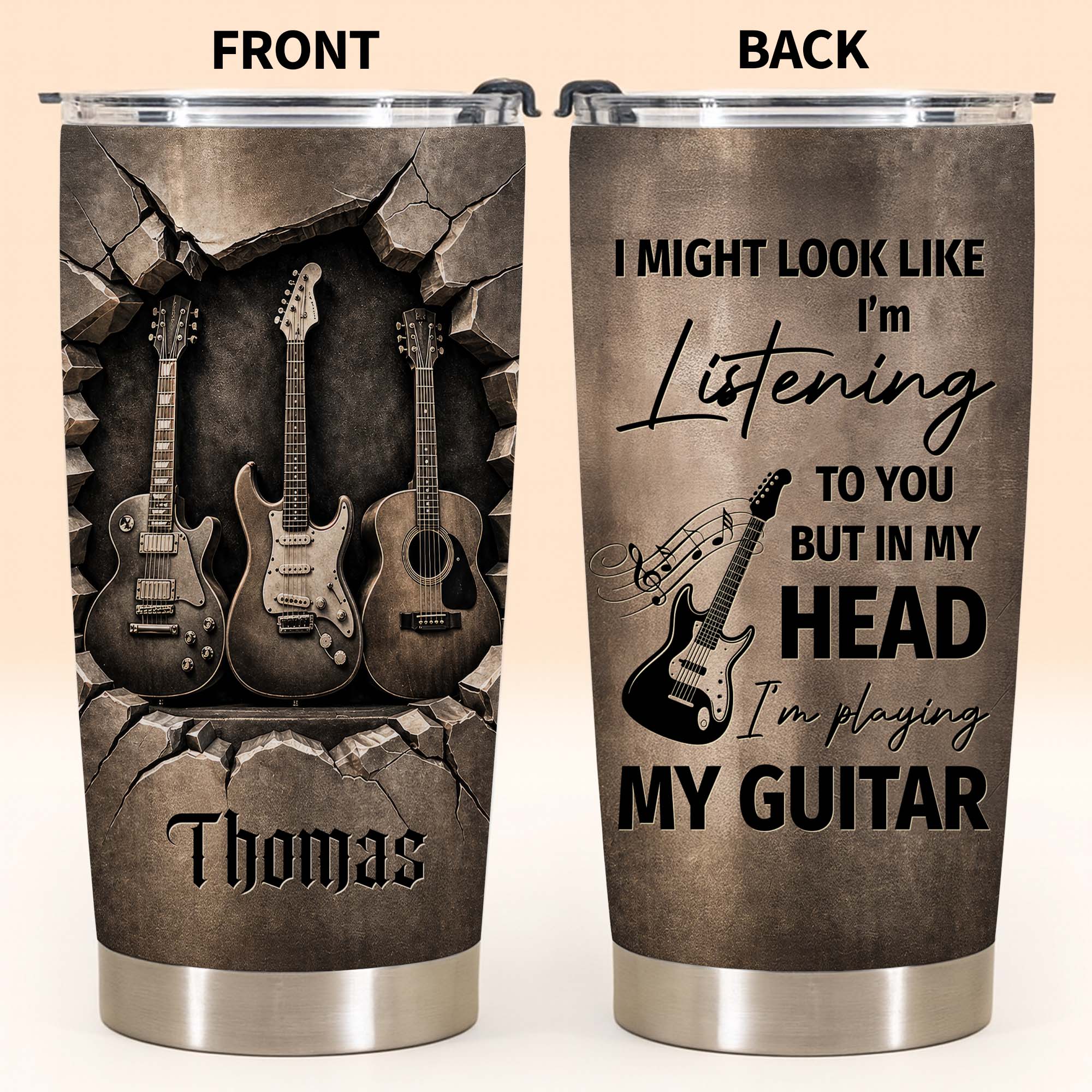 Personalized 20oz Stainless Steel Tumbler Custom Guitar Gift for Music Lover Tumbler GradoCreations